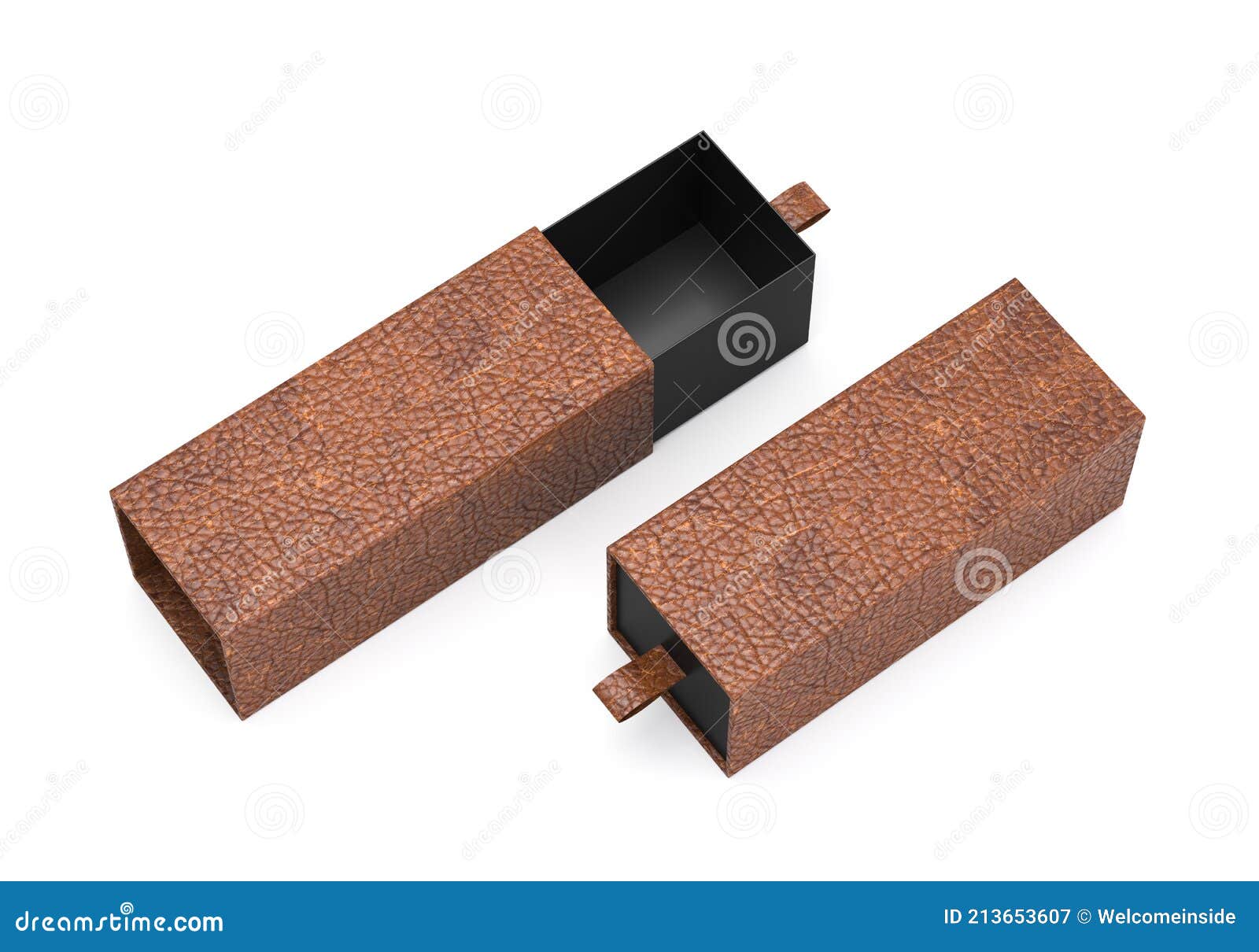 Download Package Blank Sliding Drawer BROWN LEATHER Black Cardboard Box Mockup For Corporate Branding ...