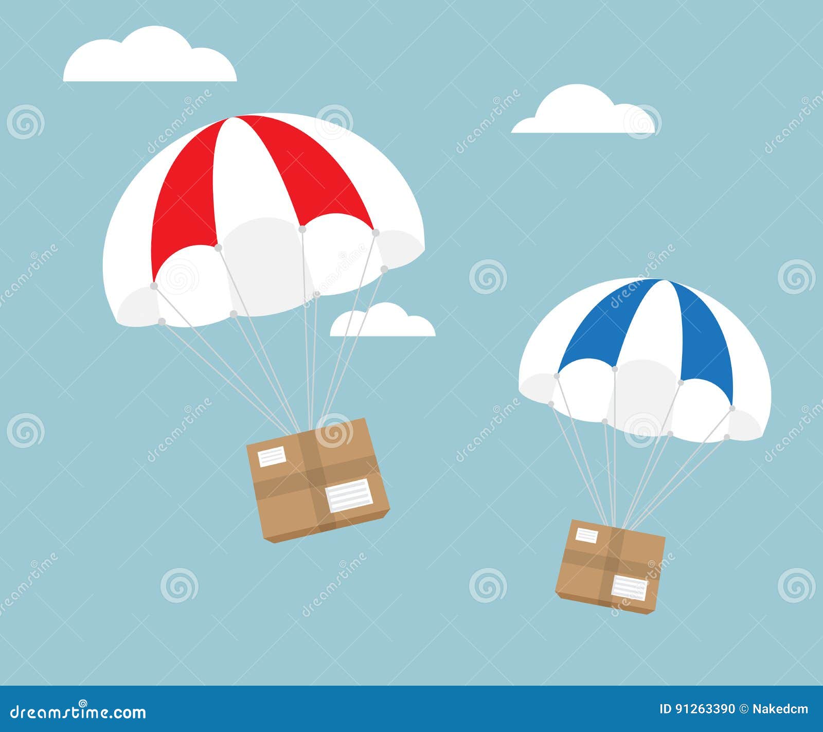 Package Flying with Parachute, Shipping Delivery Stock