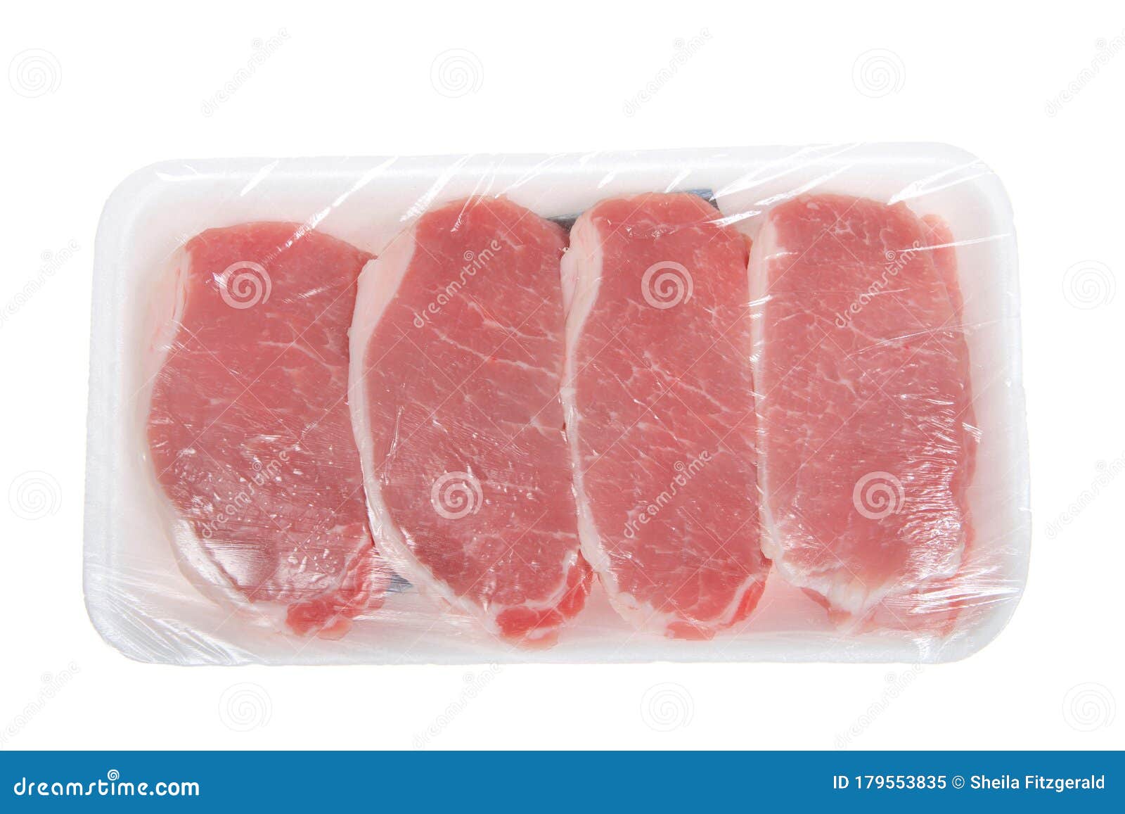 Package of Pork Chops Wrapped in Plastic Isolated Stock Image Image