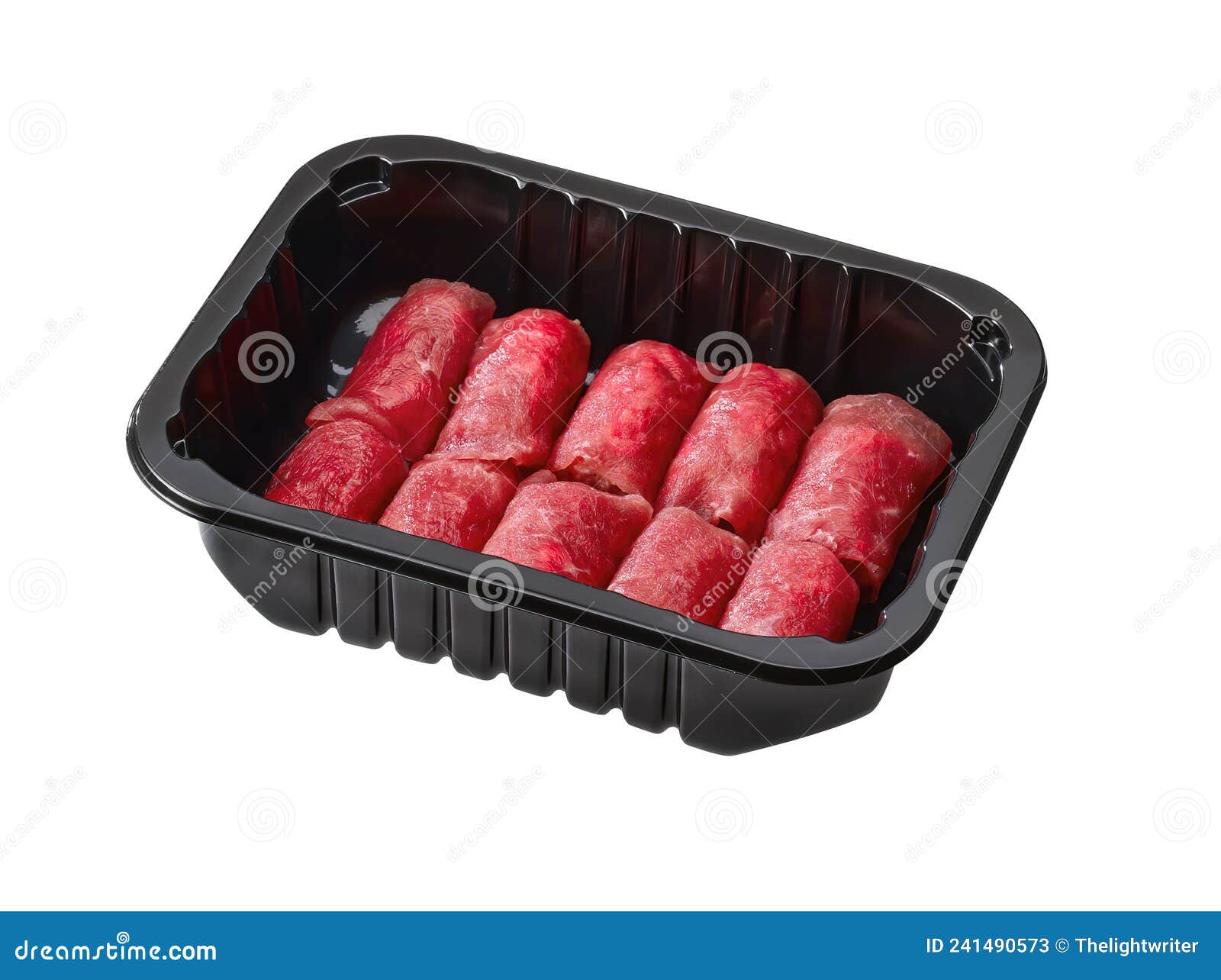 Package of Raw Meat Roll Slavink Isolated on White Background Stock