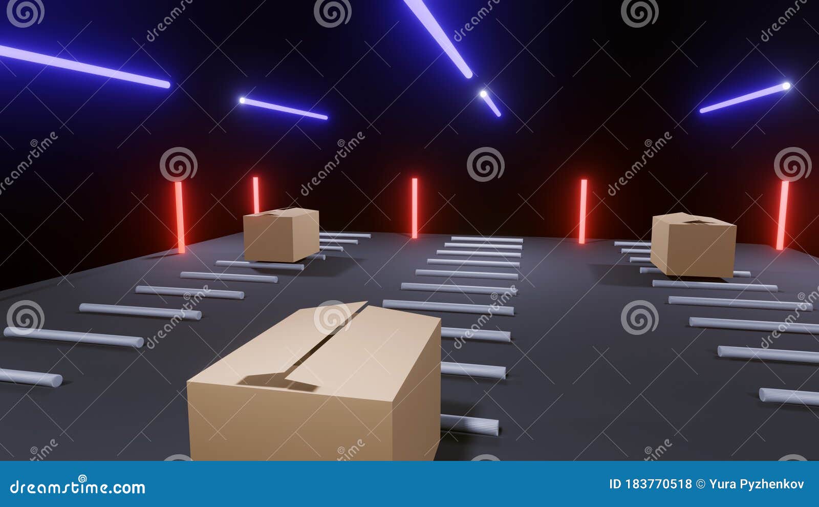 packages are transported in high-tech settings,online shopping,concept of automatic logistics management. 3d rendering