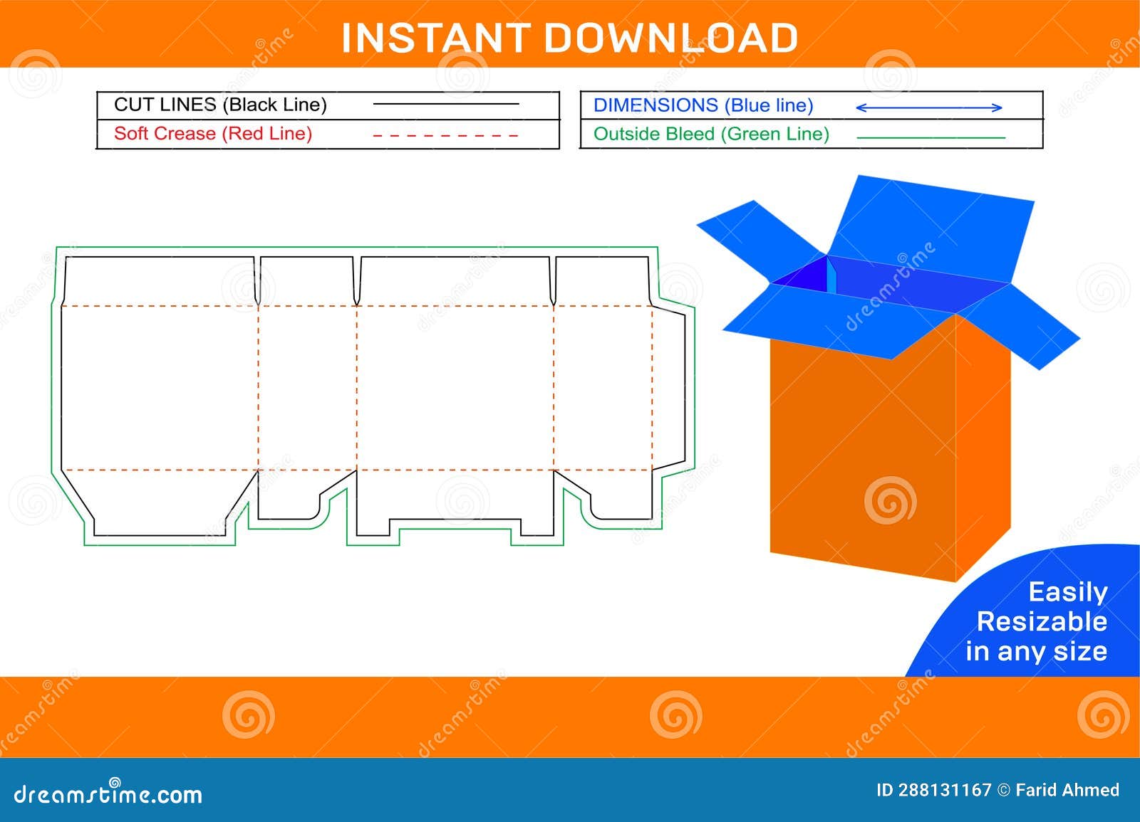 Packaging Corrugated Box Dieline Template And 3D Box Design And ...