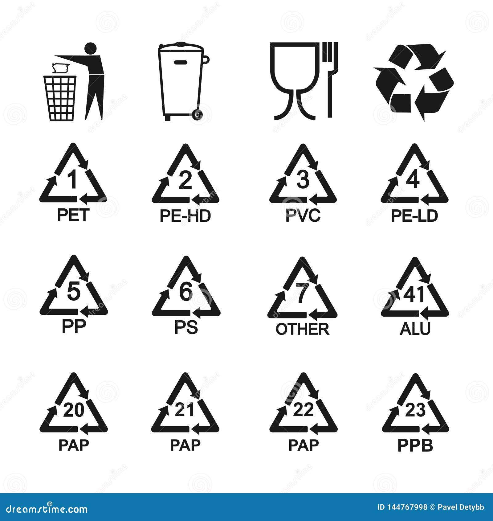 Packaging Recycling Icons Set. Vector Illustration, Flat Design. Stock ...