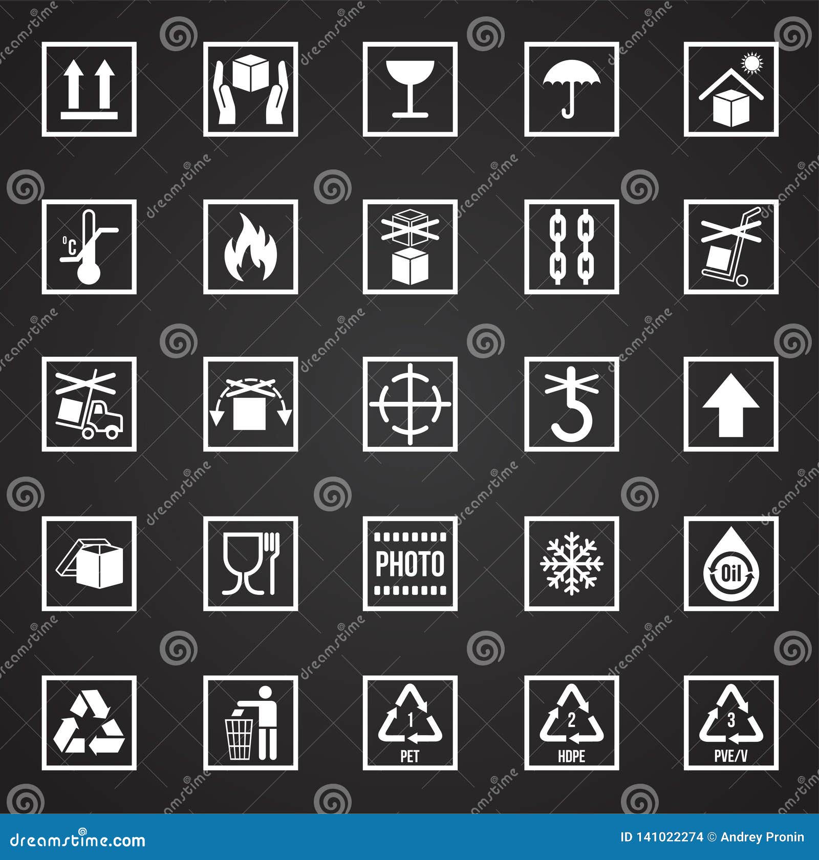 Download Packaging Symbol Icons On Black Background For Graphic And ...