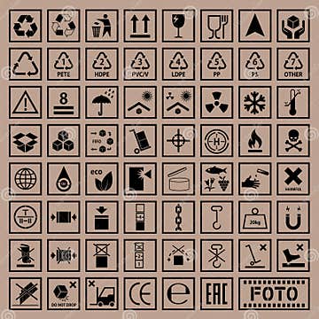 Packaging Symbols Set, Cargo Icons Stock Vector - Illustration of ...