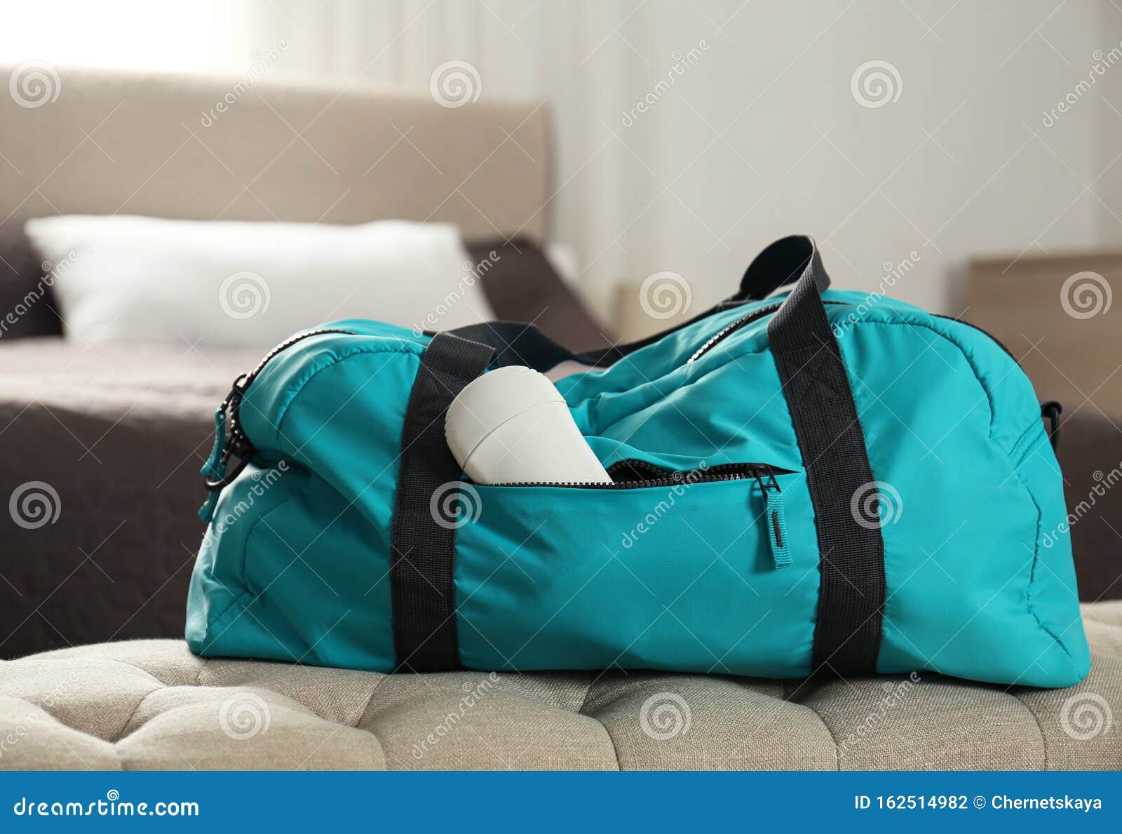 Download Packed Gym Bag With Deodorant Stock Photo Image Of Mockup Object 162514982