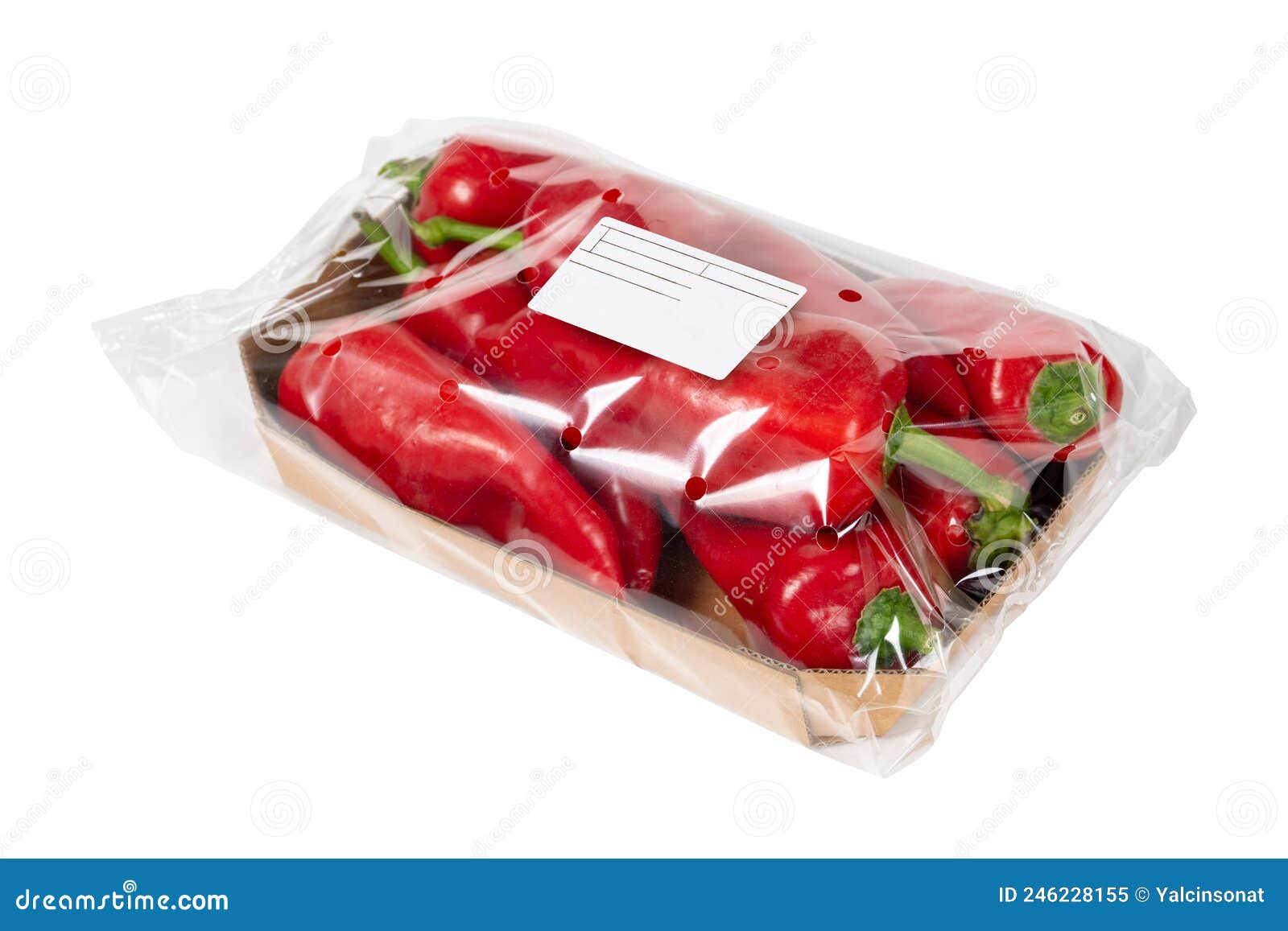 packed and labeled capia pepper on an  white background