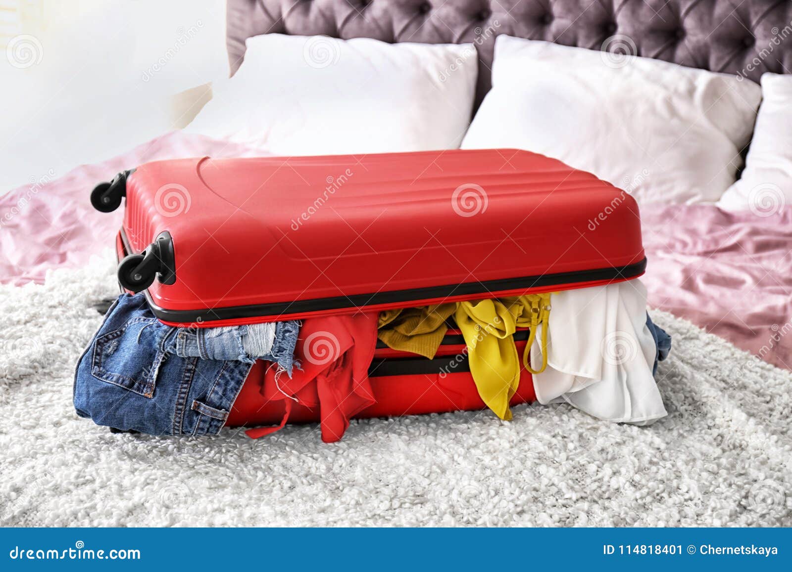 Packed travel suitcase stock image. Image of baggage 114818401