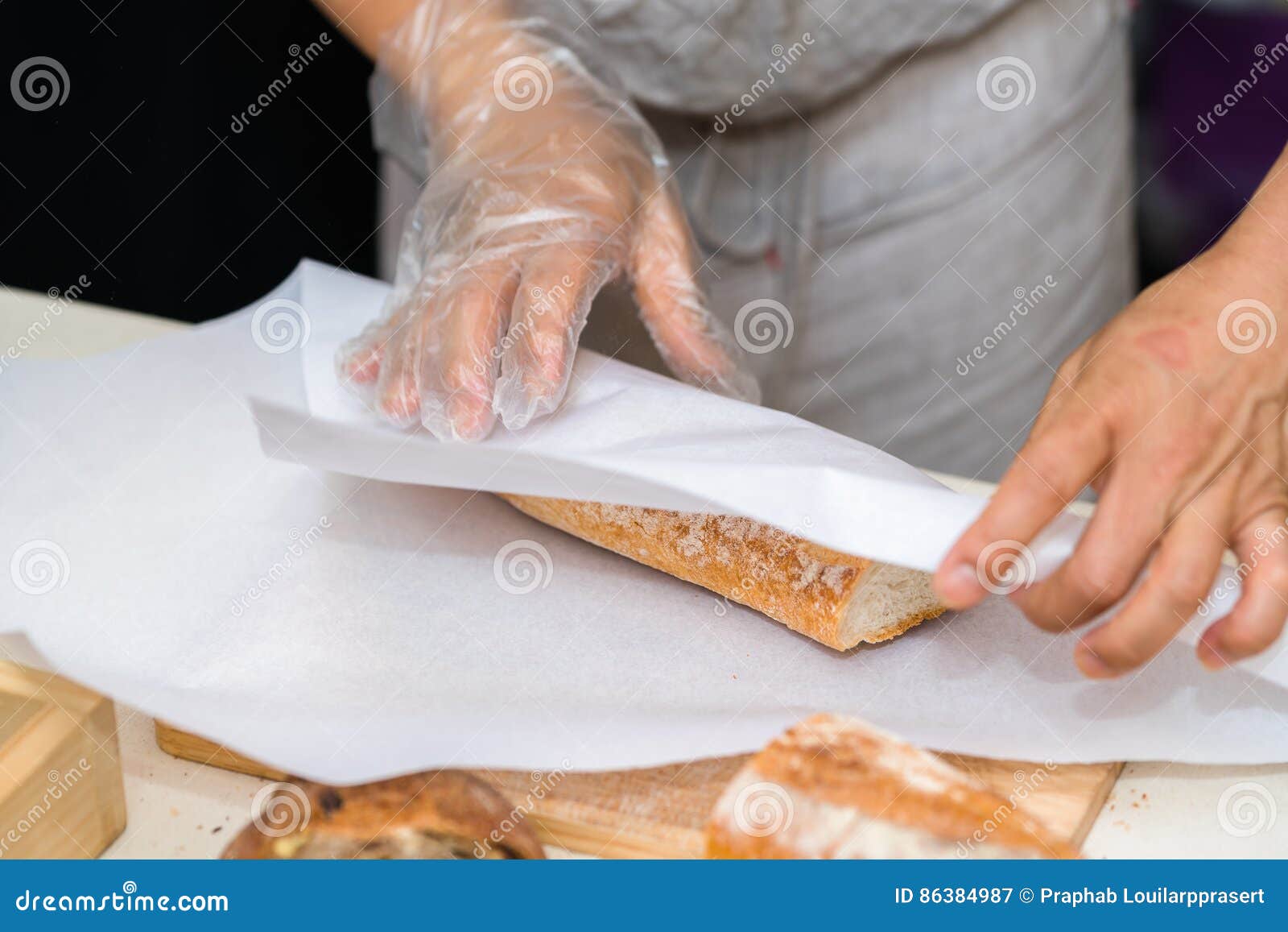 Packing Bread in To Paper Bag Stock Image Image of food, people 86384987