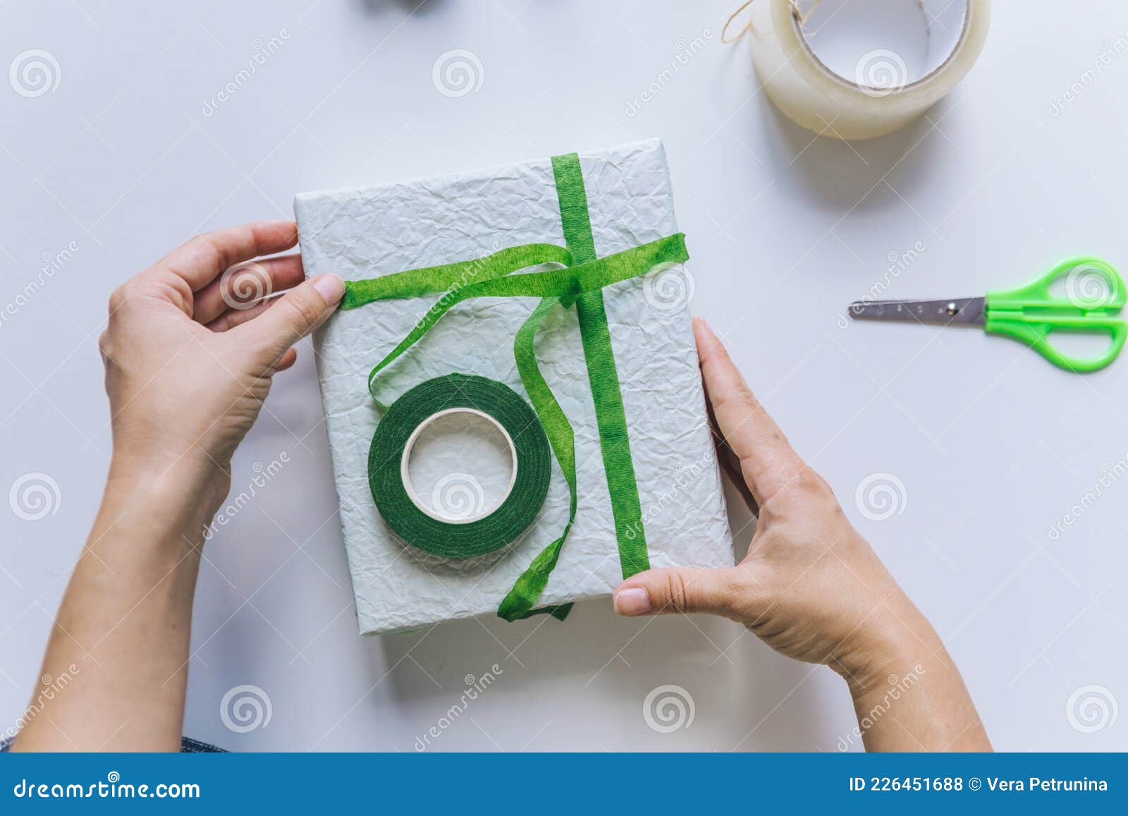 Packing Gift Box with Wrapping Paper Stock Photo Image of scissors
