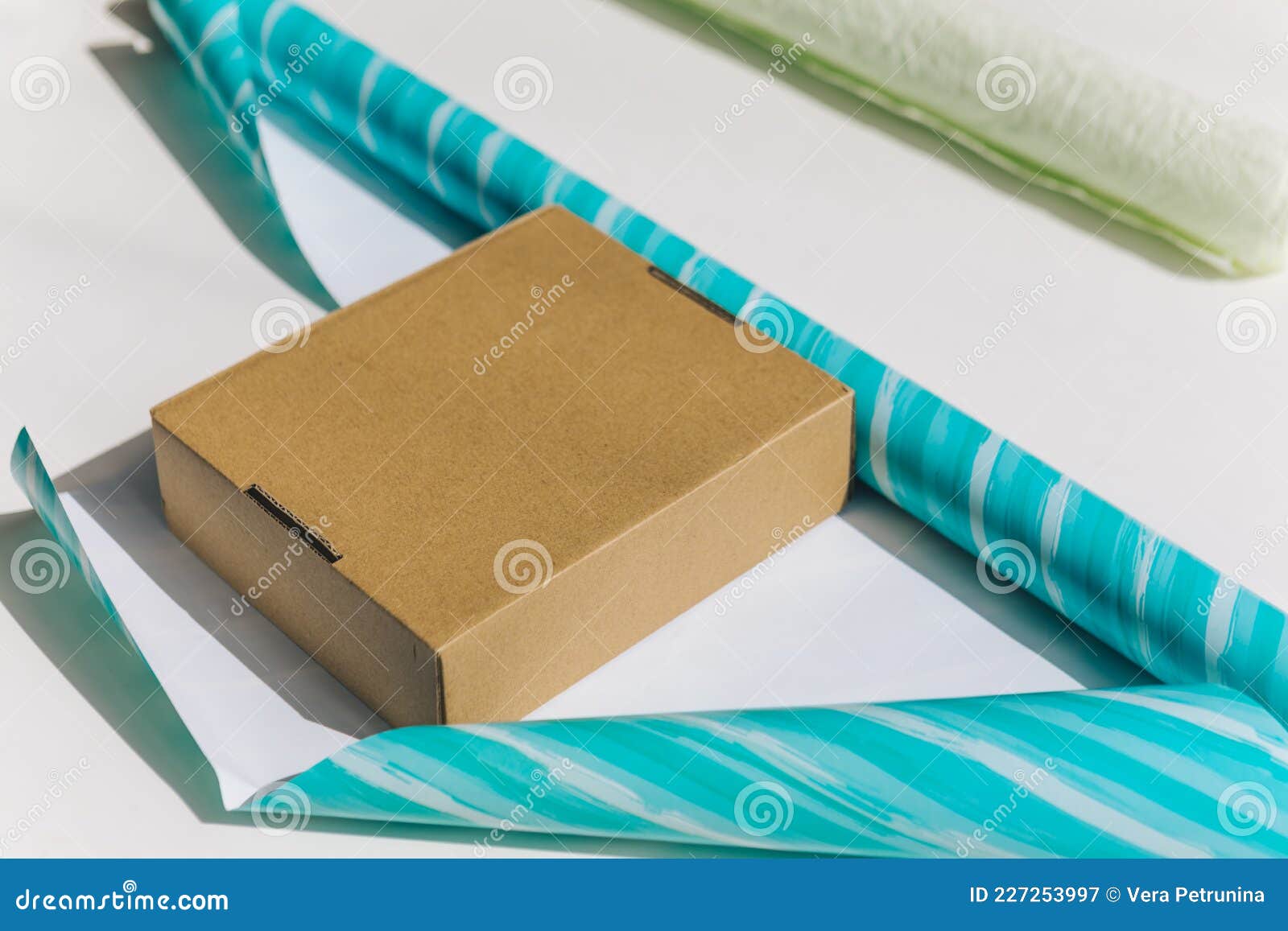 Packing Gift Box with Wrapping Paper Stock Image Image of paper