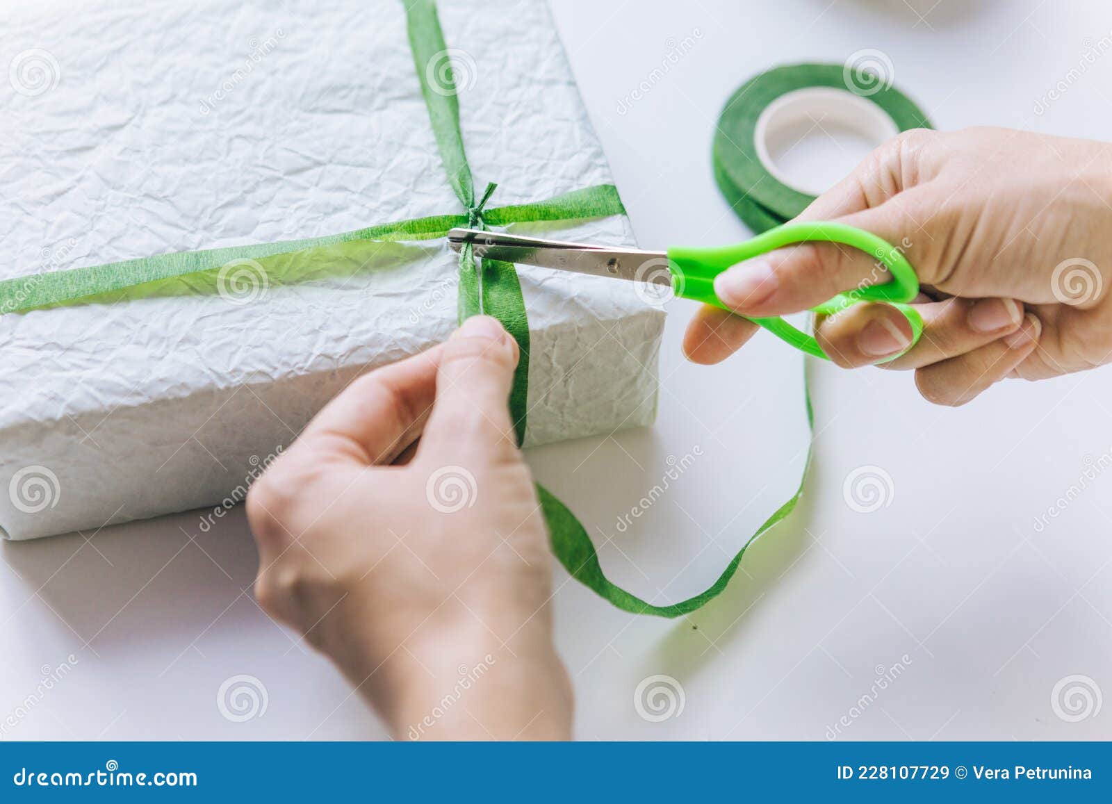 Packing Gift Box with Wrapping Paper Stock Image Image of background