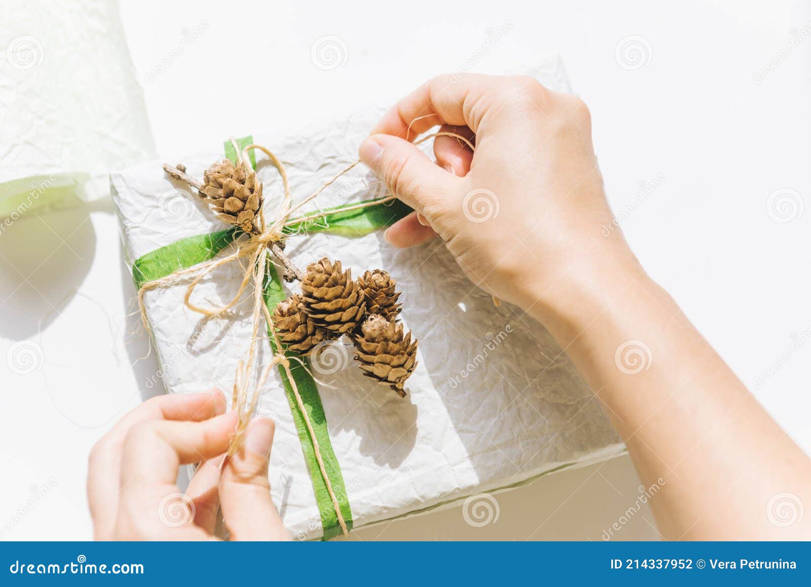 Packing Gift Box with Wrapping Paper Stock Photo Image of gentle