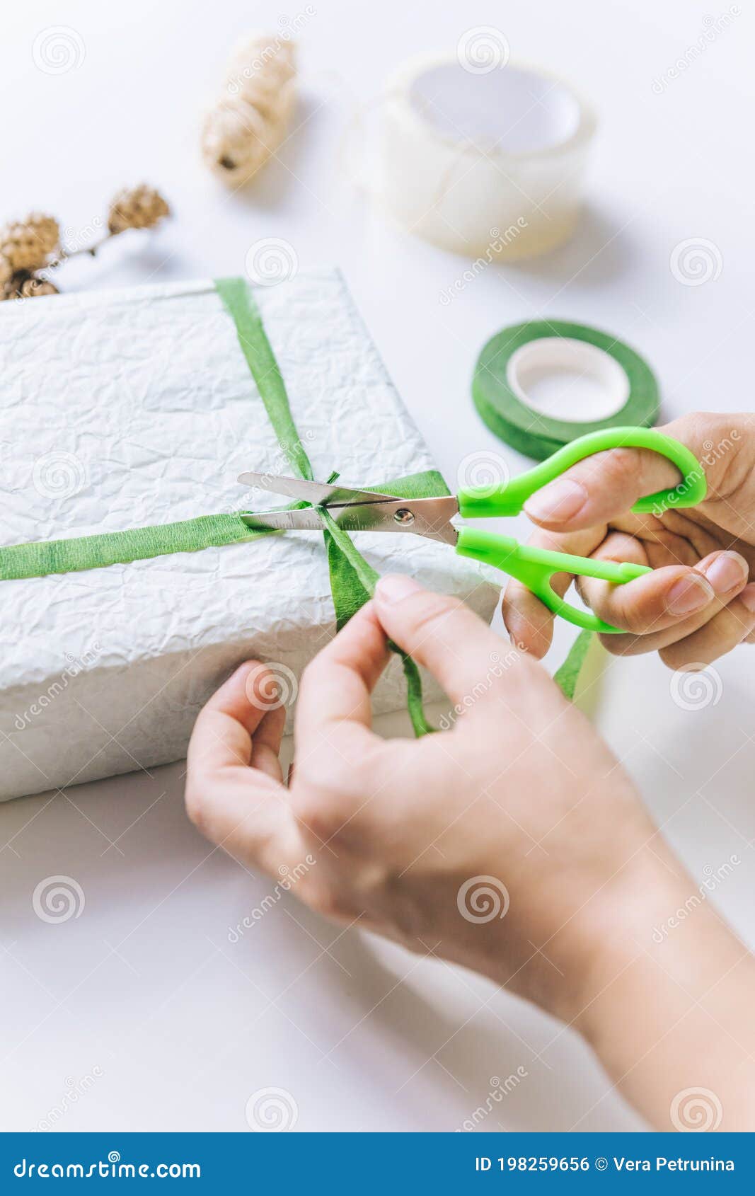 Packing Gift Box with Wrapping Paper Stock Photo Image of room