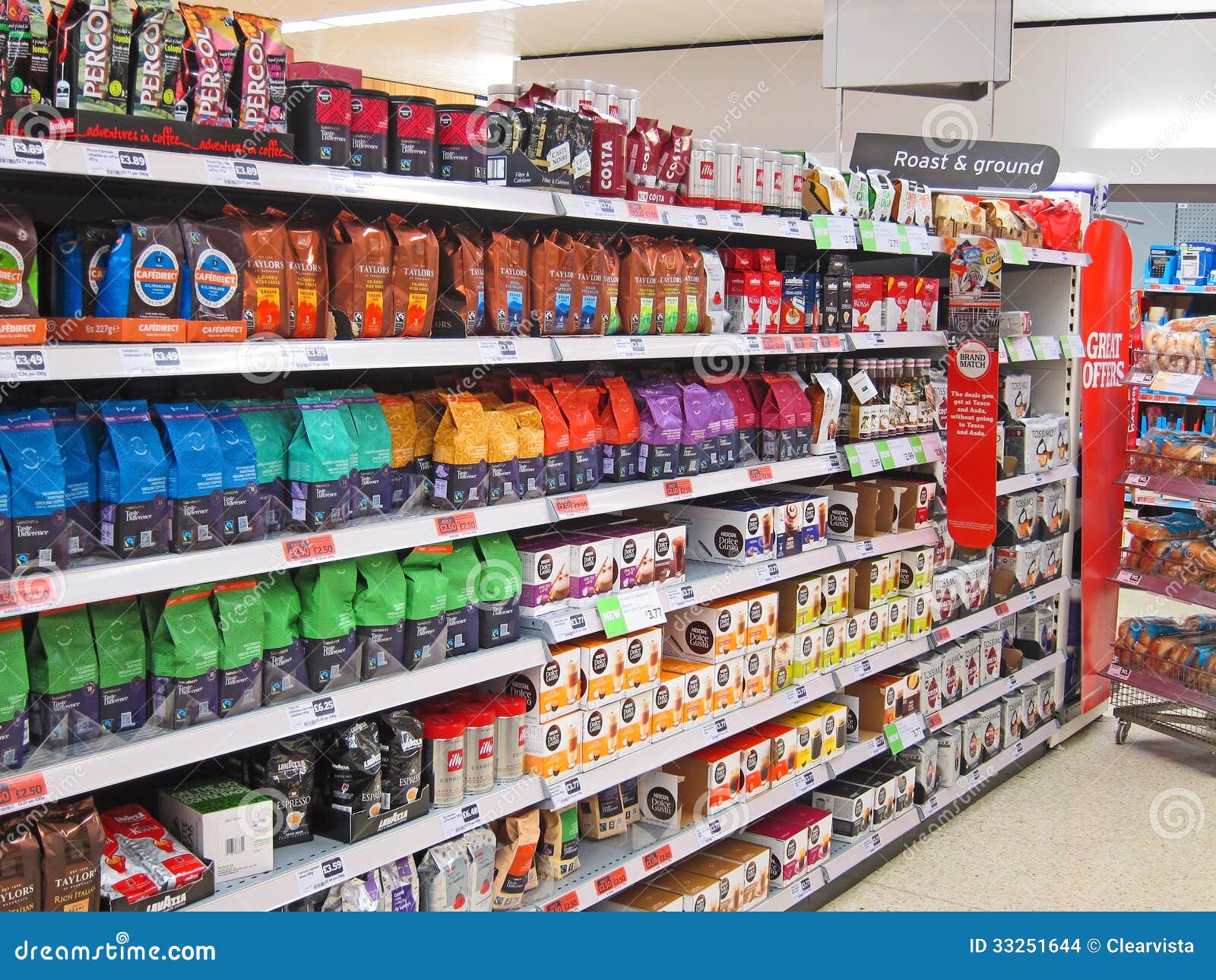 Packs of Coffee on a Store Shelf. Editorial Stock Image Image of