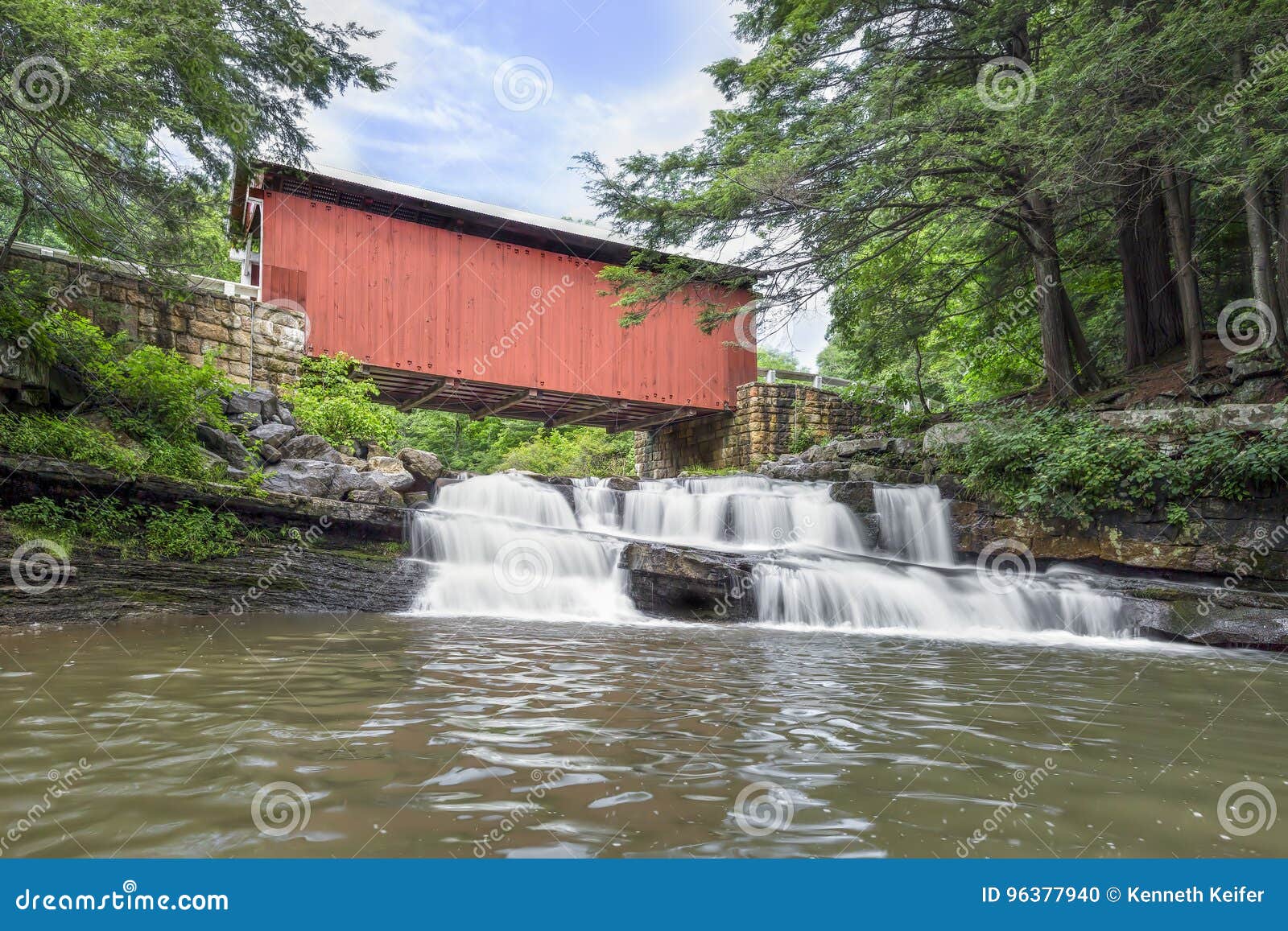Packsaddle Covered Bridge And Waterfall Stock Photo Image Of