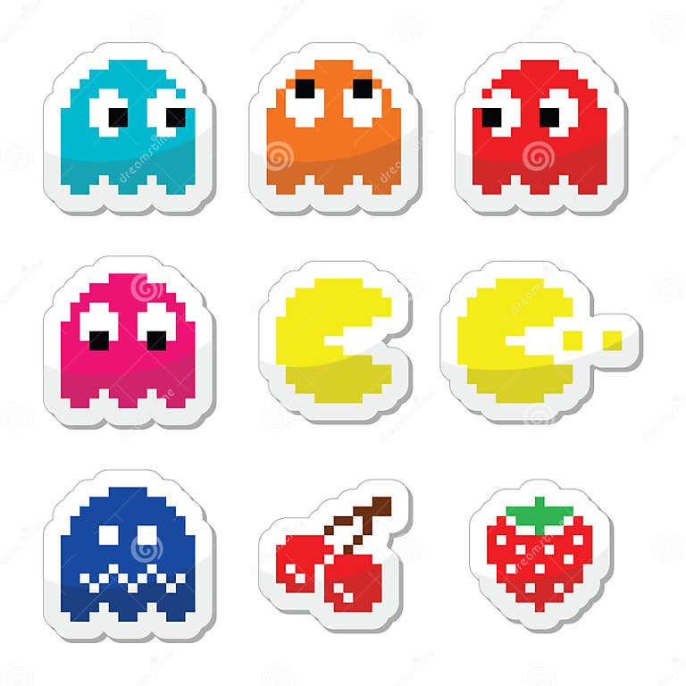 Pacman and Ghosts 80 S Retro Computer Game Icons Editorial Stock Image ...