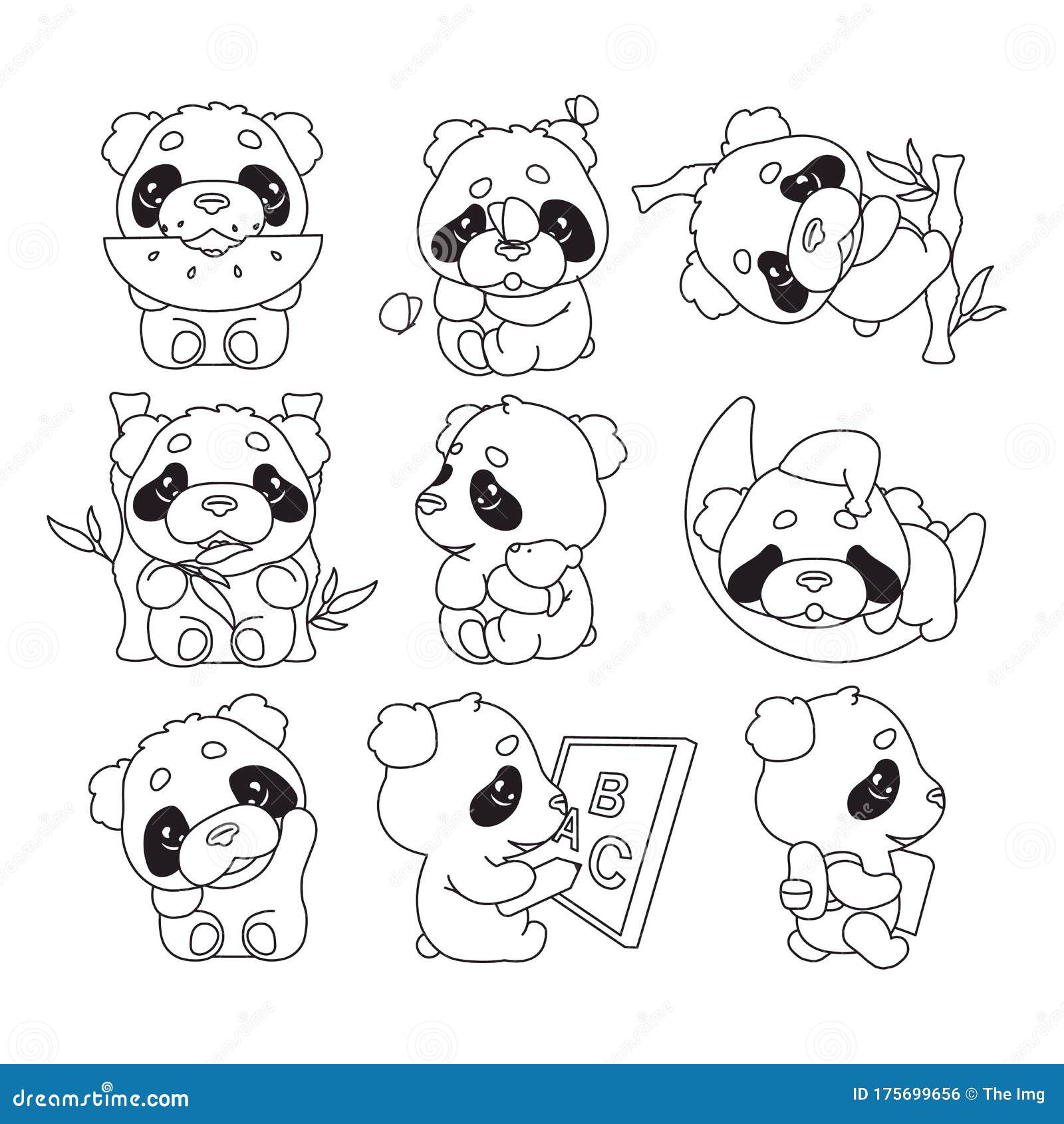 panda bonito comendo personagem de desenho animado de bambu kawaii. animal  adorável, feliz e engraçado desfrutar