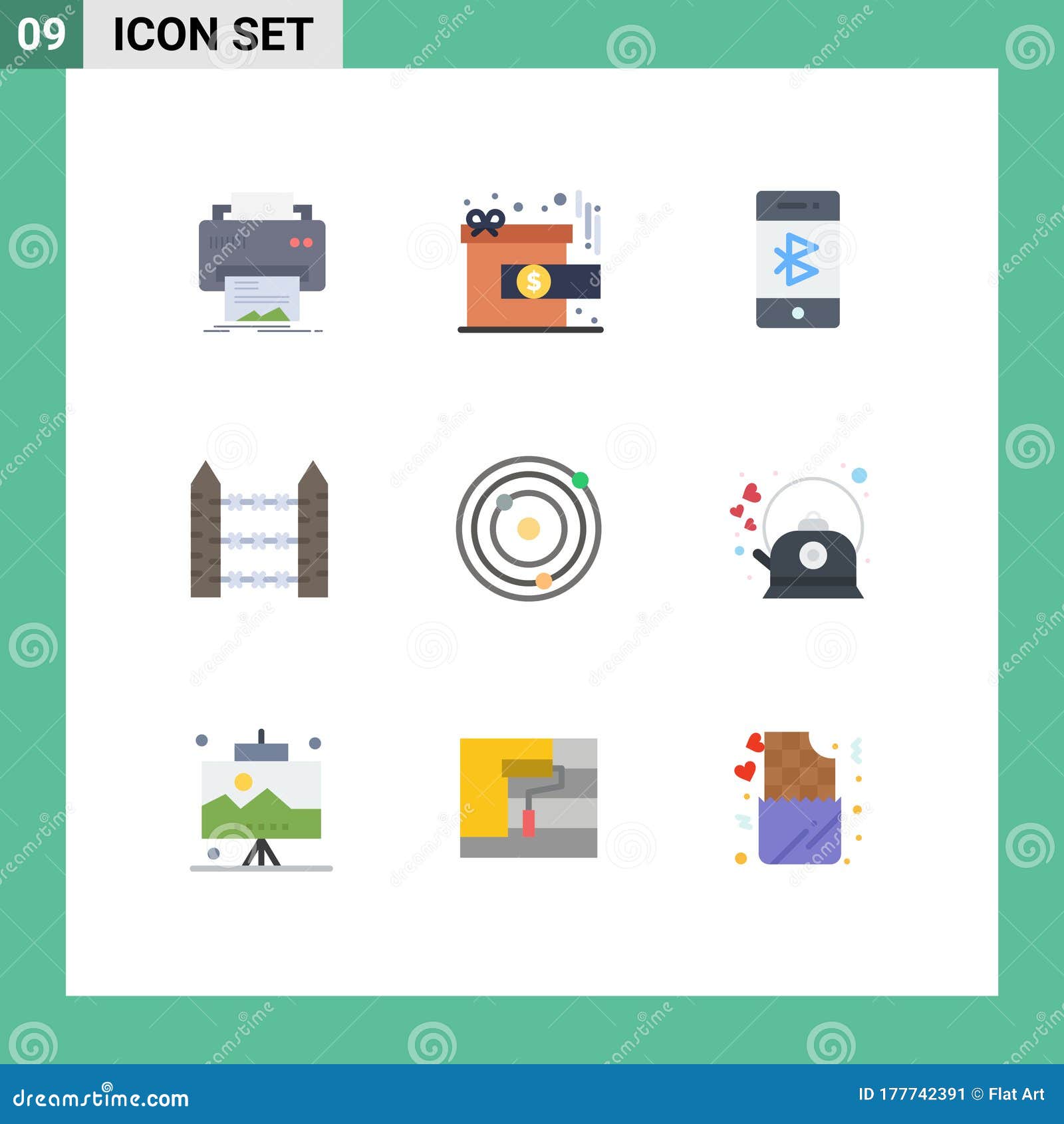 9 interface de usuário pacote de cores planas de sinais e símbolos