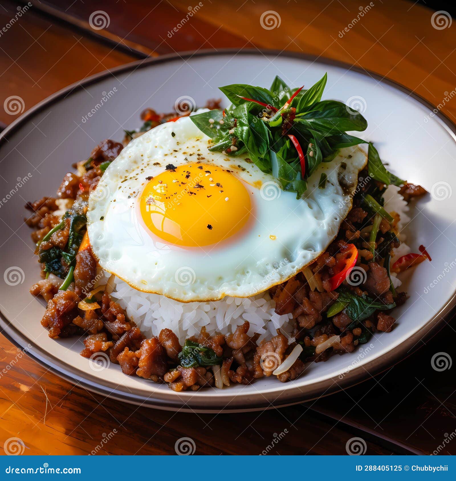 Pad Krapow Moo Saap On The Table 15 Degree View Royalty Free Stock pad-krapow-moo-saap-on-the-table-15-degree-view-royalty-free-stock