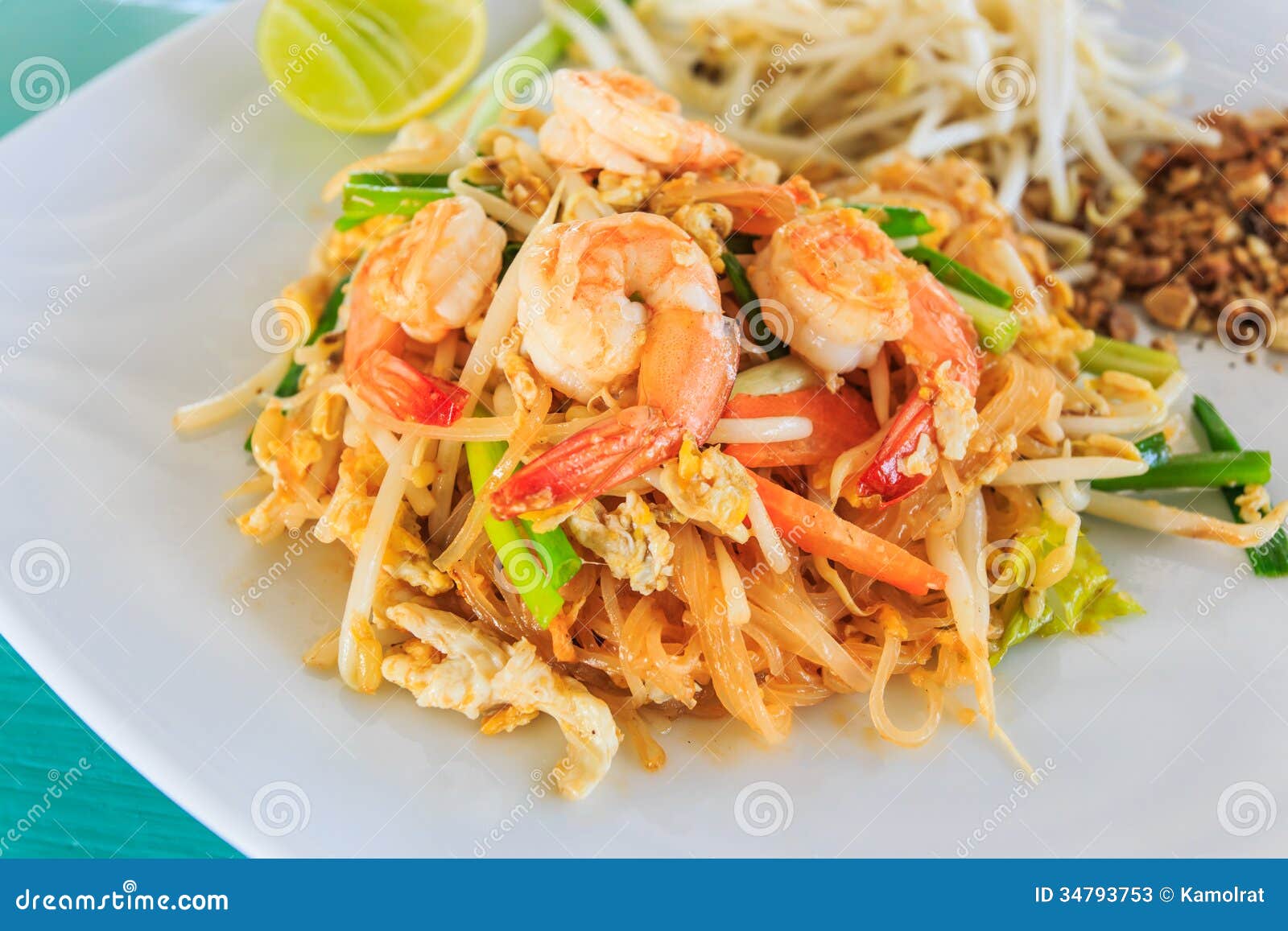 Pad Thai Or Fried Rice Sticks With Shrimp Stock Photos ...