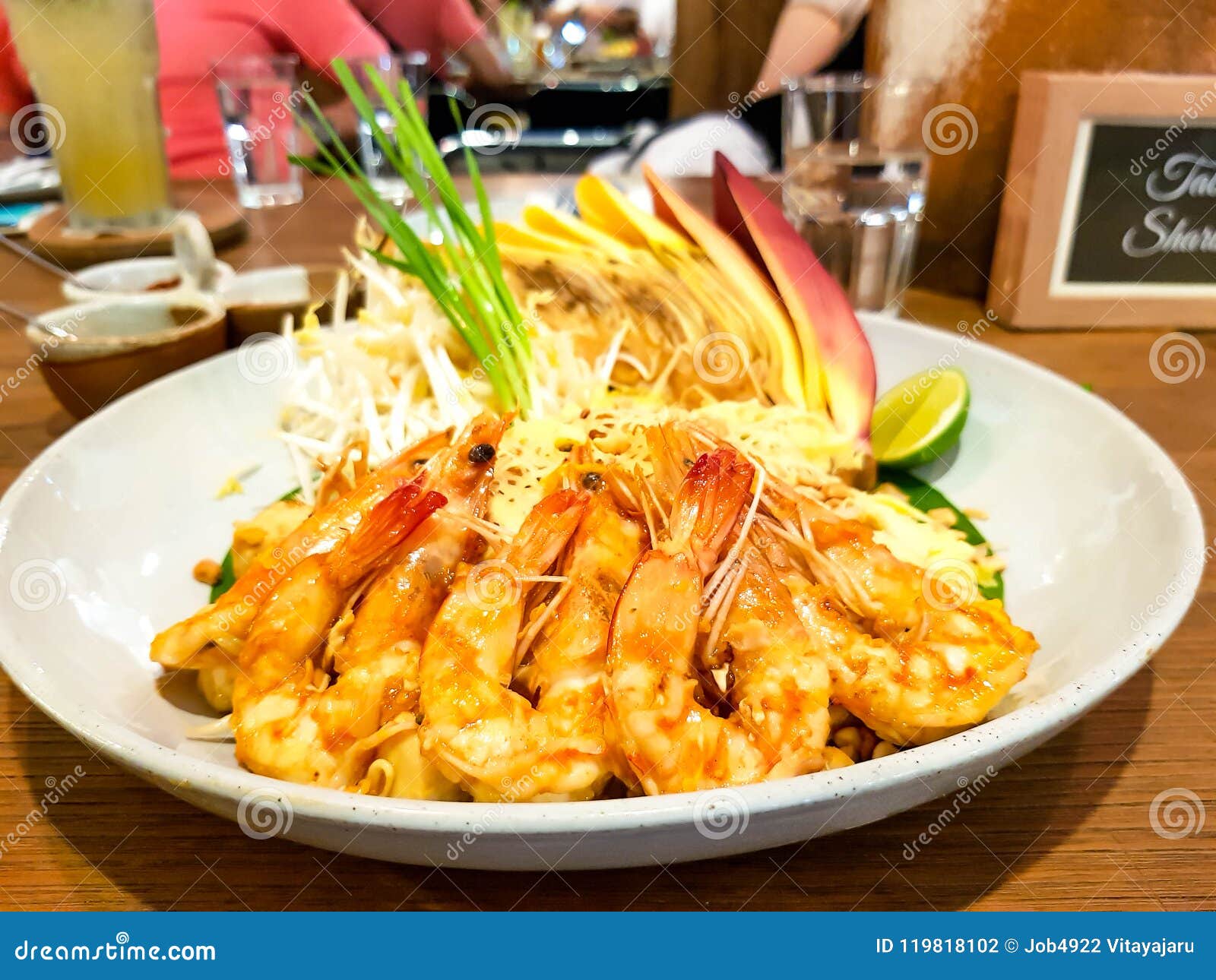 PAD THAI in PLATE on Wood Table Stock Photo Image of food, nooddles 119818102