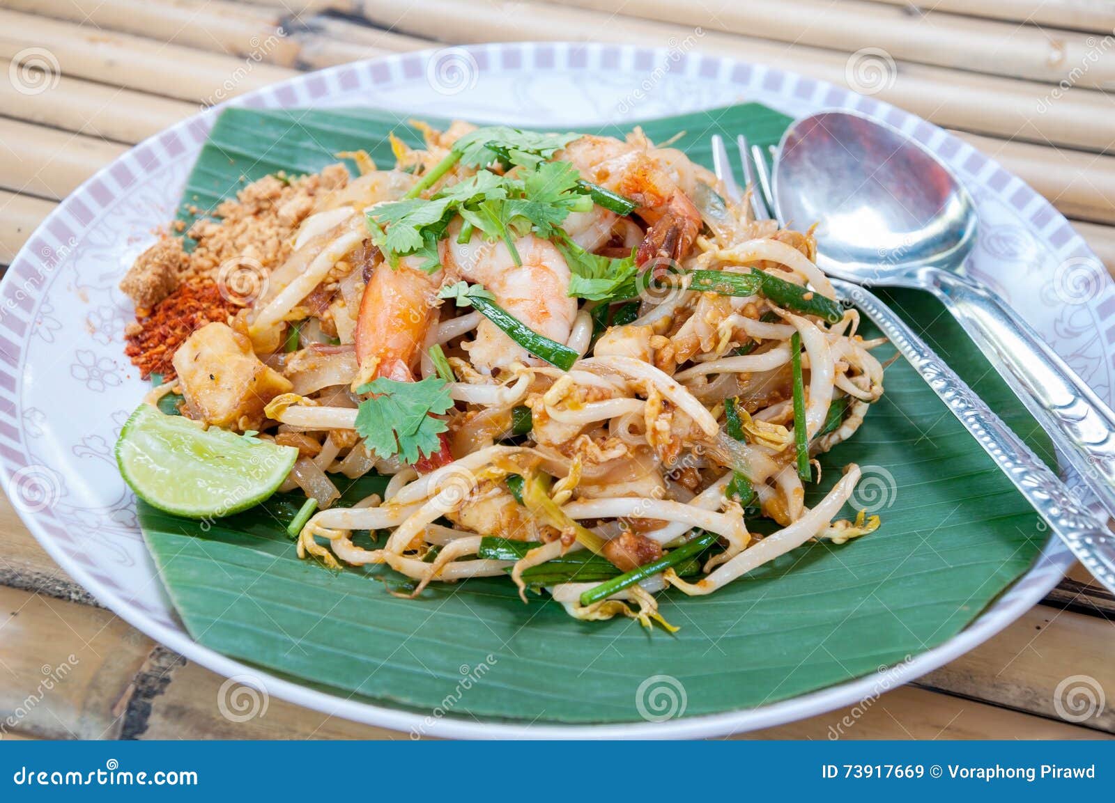 Pad Thai StirFried Rice Noodle with Shrimp. Stock Image Image of