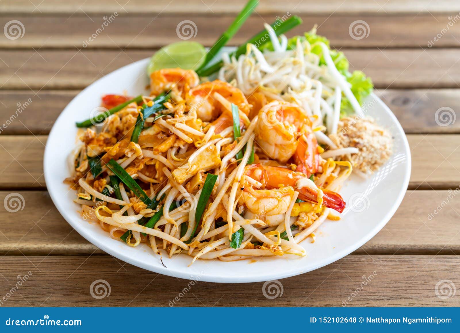 Pad Thai (stir-fried Rice Noodles with Shrimps Stock Photo - Image of