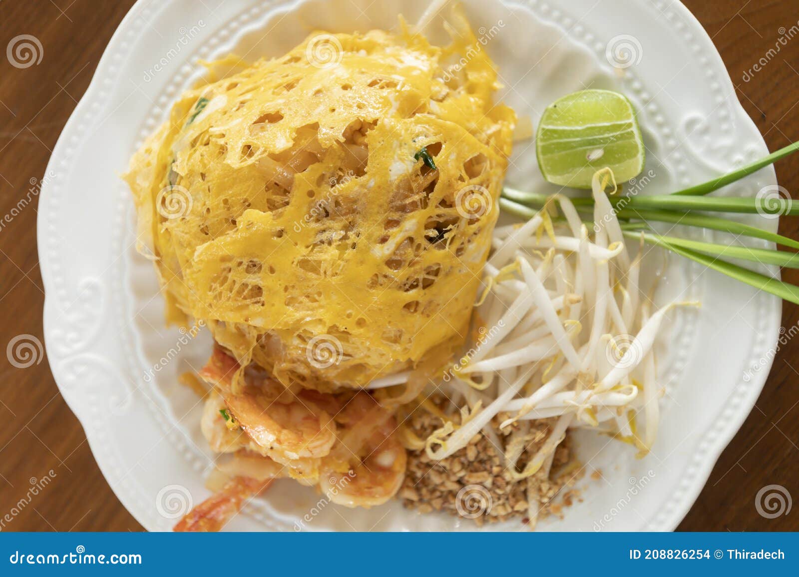 Pad Thai Wrapped in Egg Picture from Top Corner Stock Photo Image of