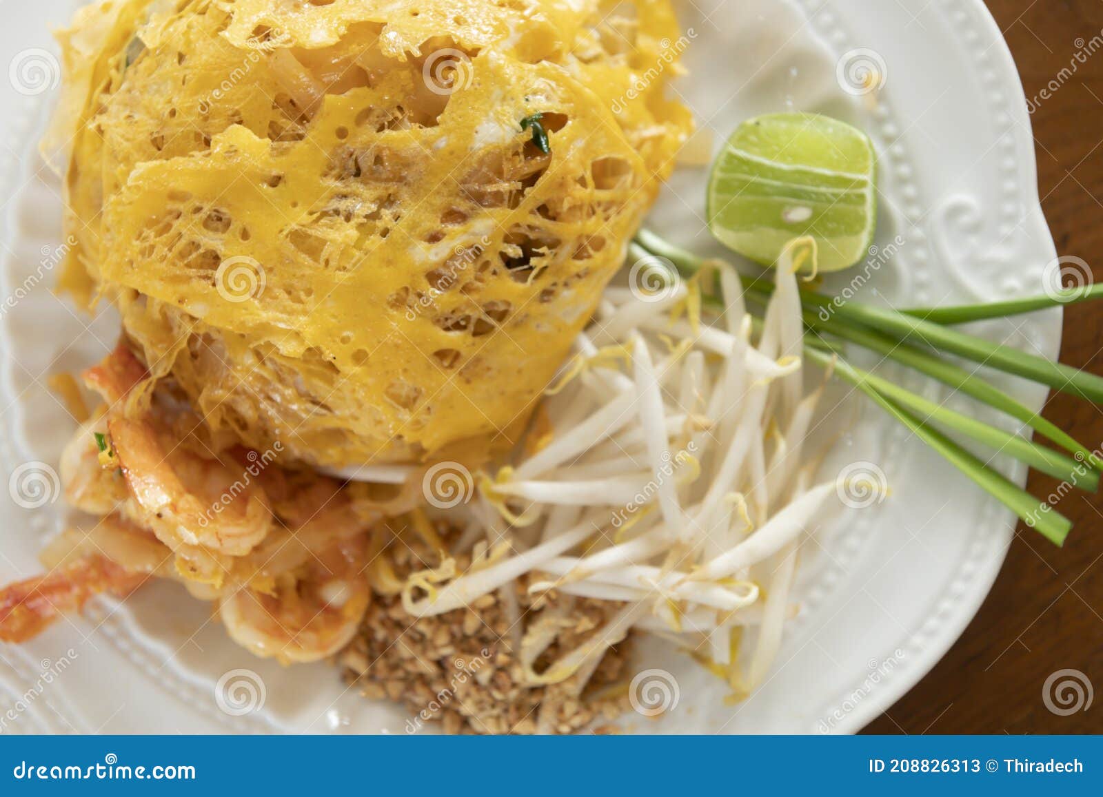 Pad Thai Wrapped in Egg Picture from Top Corner Stock Image Image of