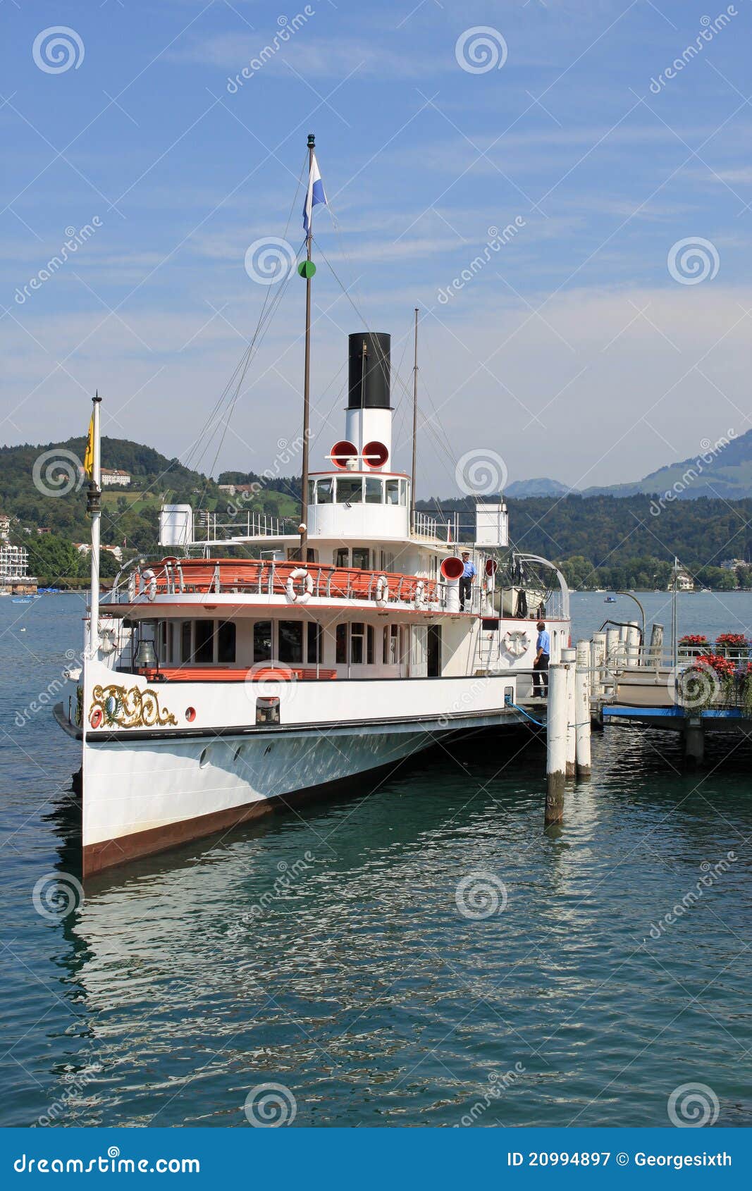Paddle Steamer at Pier in Lucerne, Switzerland. Editorial Photography