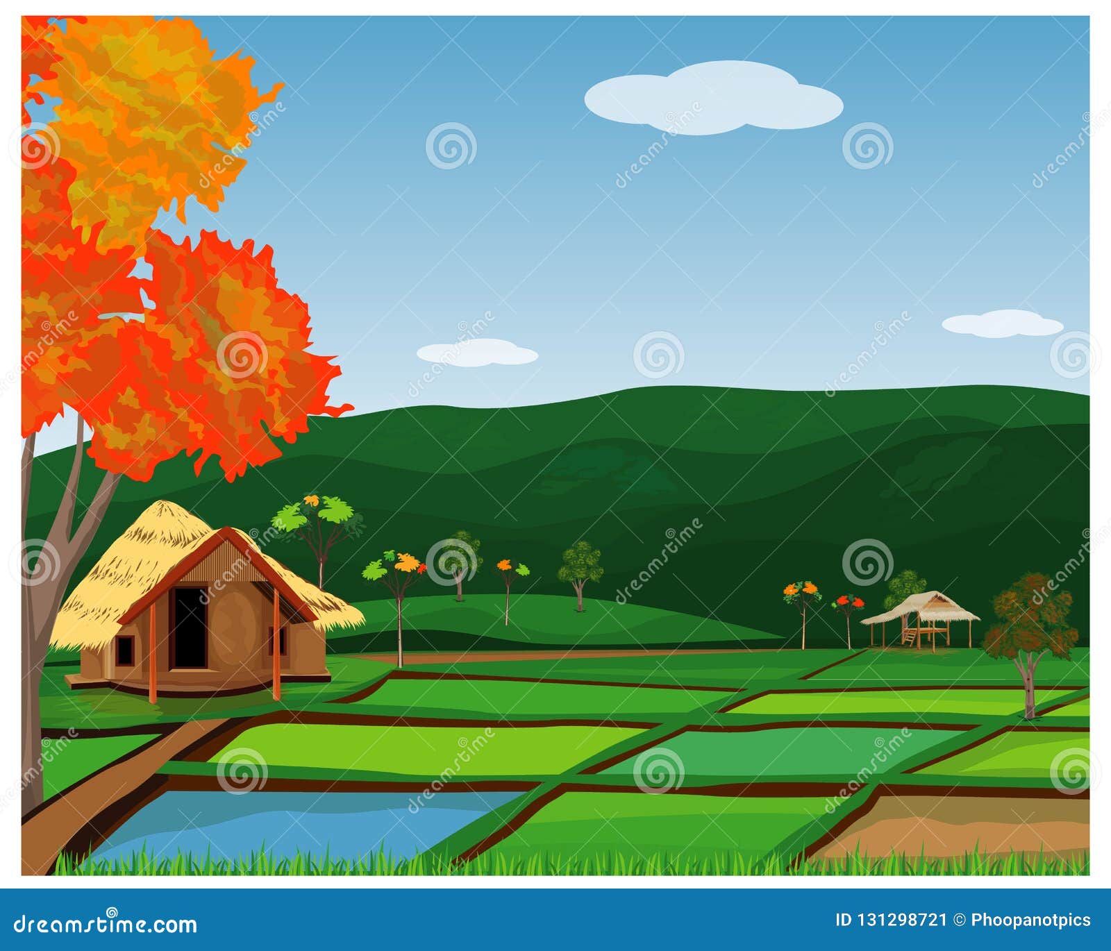 Paddy field vector design stock vector. Illustration of hard - 131298721