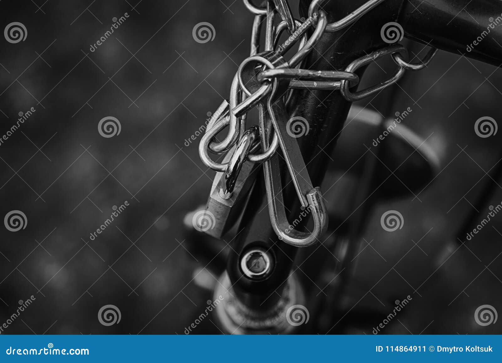 Padlock Bicycle Lock Closeup Lock with Security Chain Attached. Stock