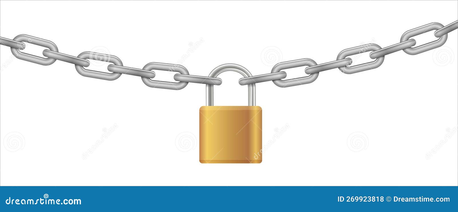 Padlock and Chain. Gold Metal Chain and Padlock, Handcuffed Card