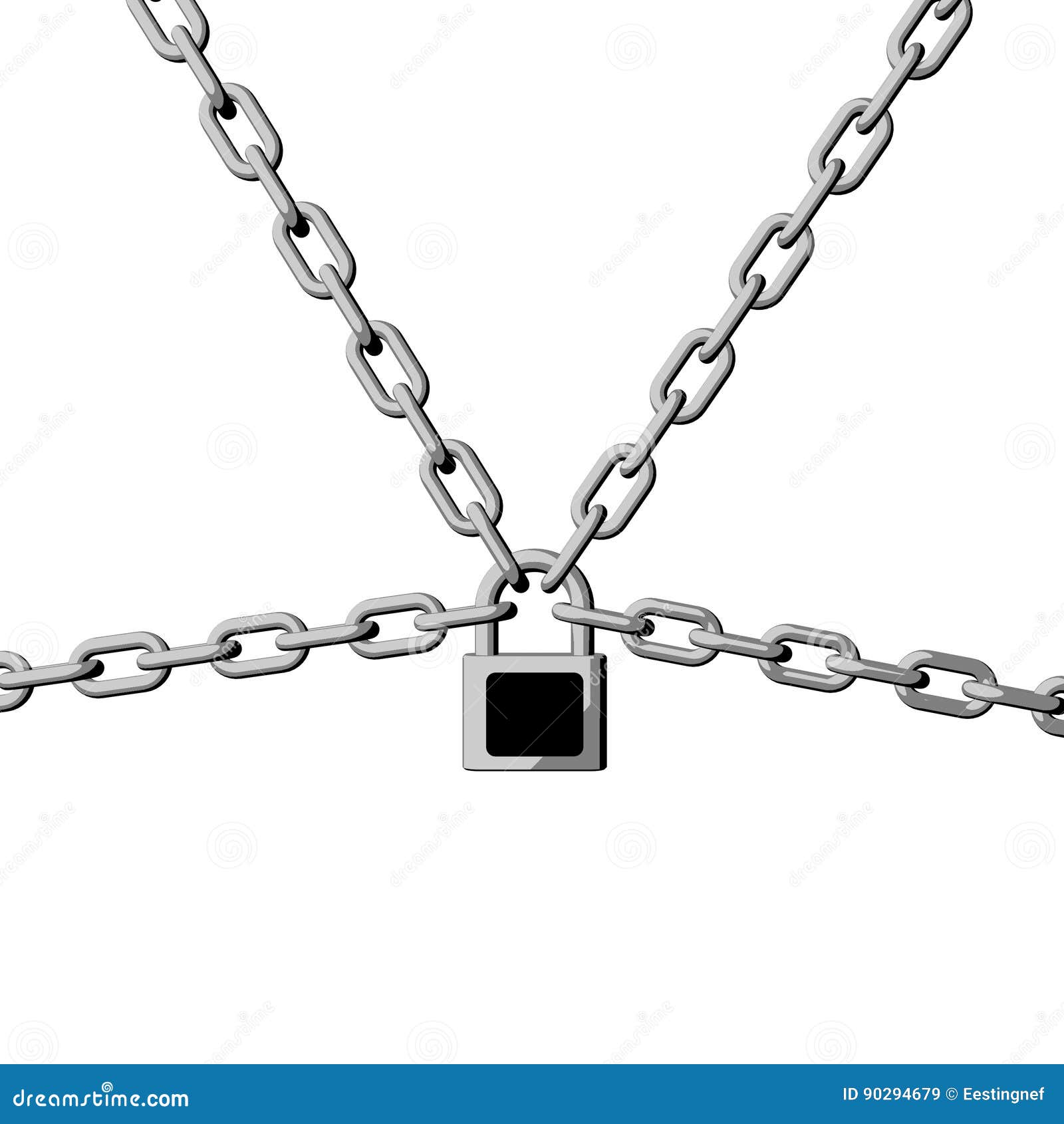 Padlock Connecting Chains.3D Rendering Illustration.Cartoon Style