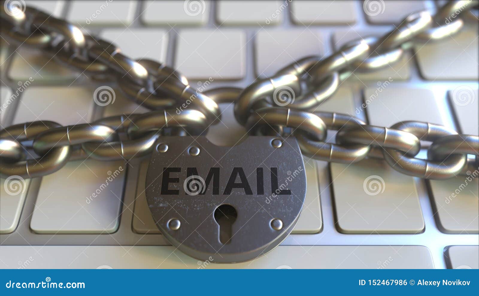 Padlock with EMAIL Text on the Computer Keyboard. Blocking or Restriction Related 3D Rendering