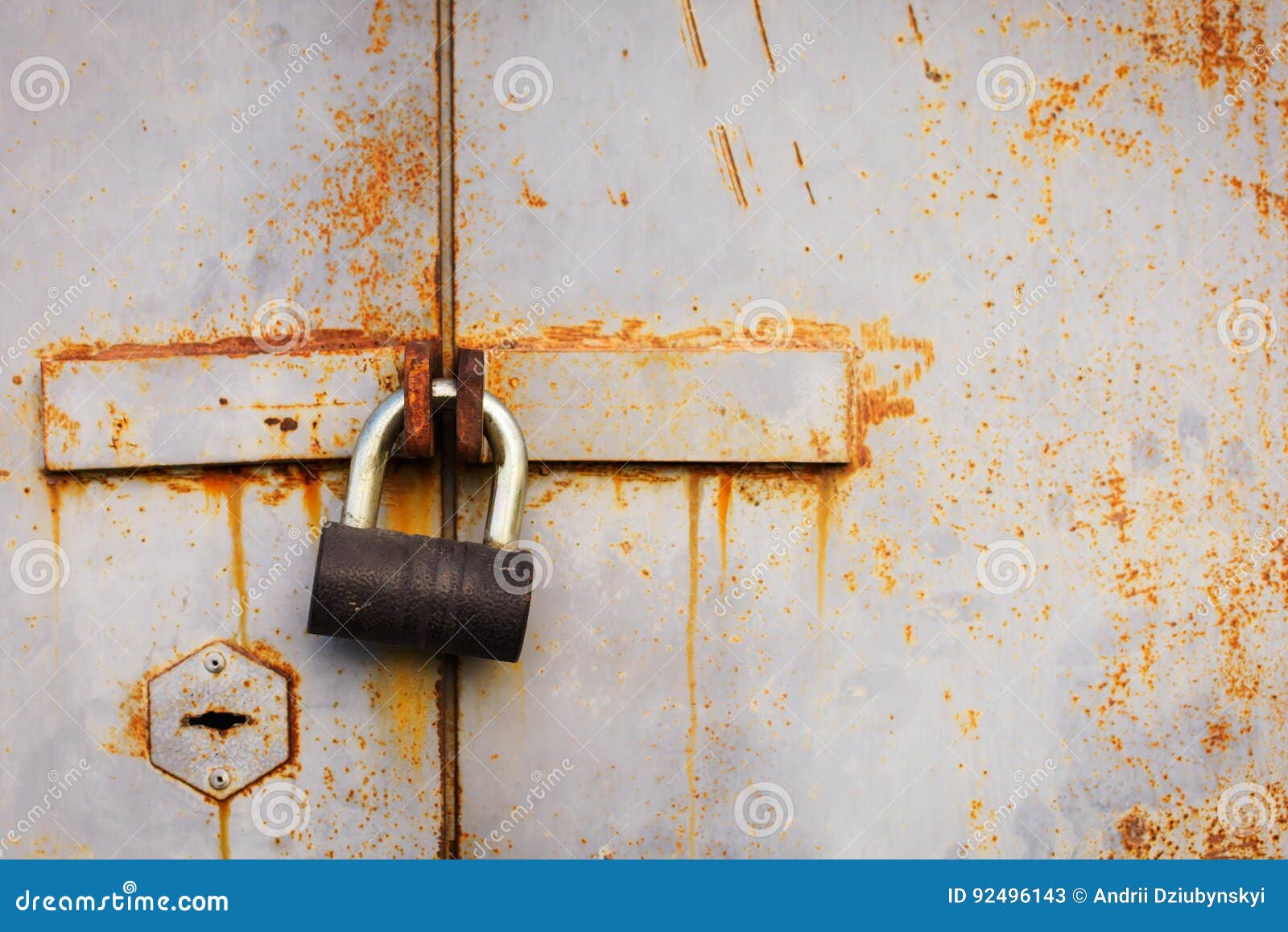 Padlock on the Old Garage Door Stock Image Image of natural, rust