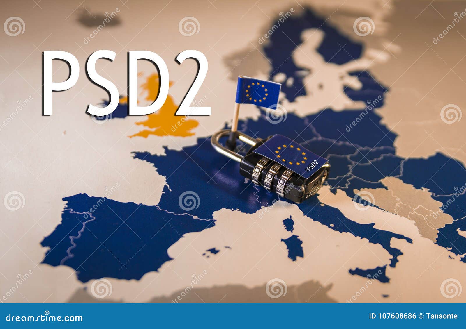 Padlock Over Eu Map Psd Metaphor Symbolizing Payment Services Directive Which Will Apply As January 107608686 