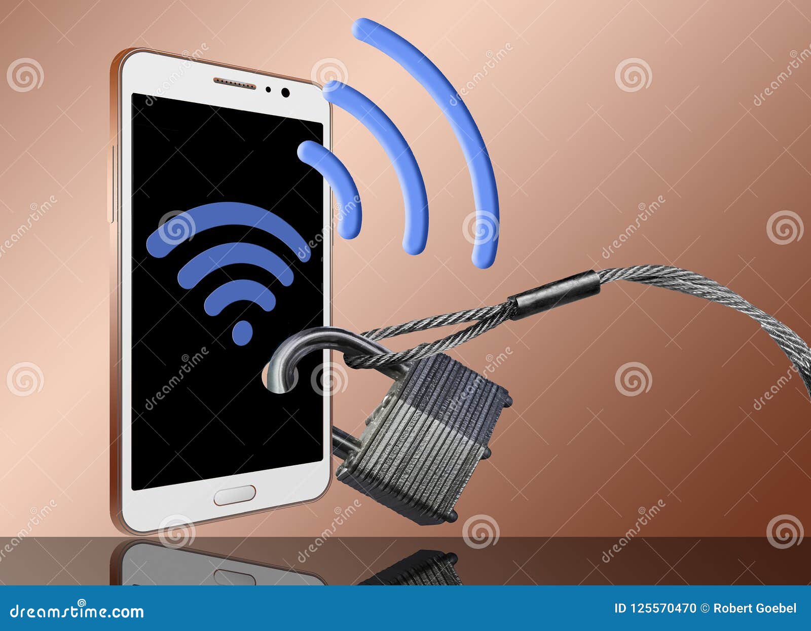 padlocks and steel cables securing a cell phone illustrates protecting your wireless and bluetooth signals.