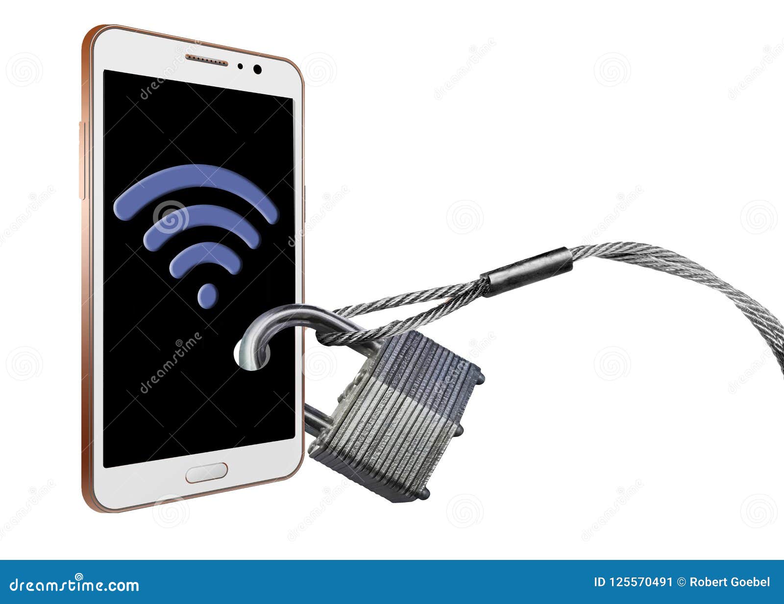 padlocks and steel cables securing a cell phone illustrates protecting your wireless and bluetooth signals.