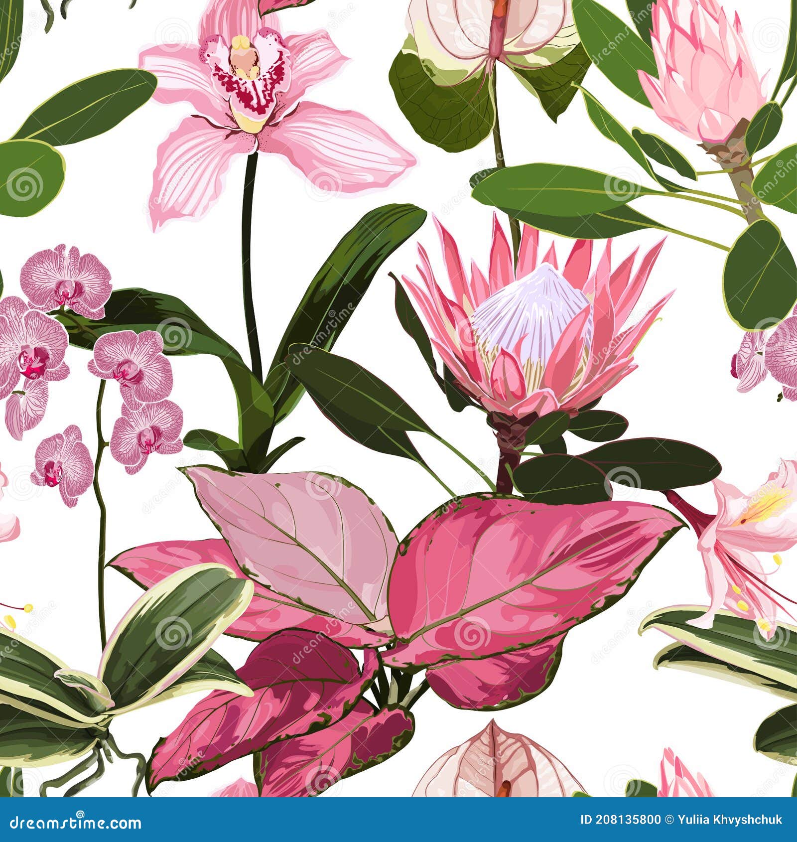 Padrão De Flores Exóticas. Muitos Tipos Exóticos De Flores Tropicais E  Folhas Rosa Nas Impressões De Verão. Camisa Do Havaí E Mosa Ilustração do  Vetor - Ilustração de mola, aloha: 208135800