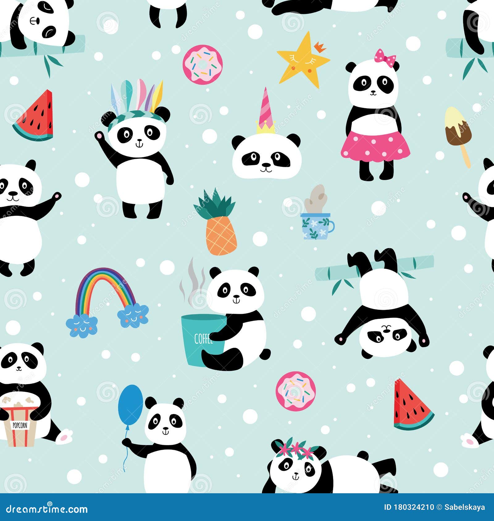 Panda bonito sem costura de fundo, ilustração vetorial de ursos