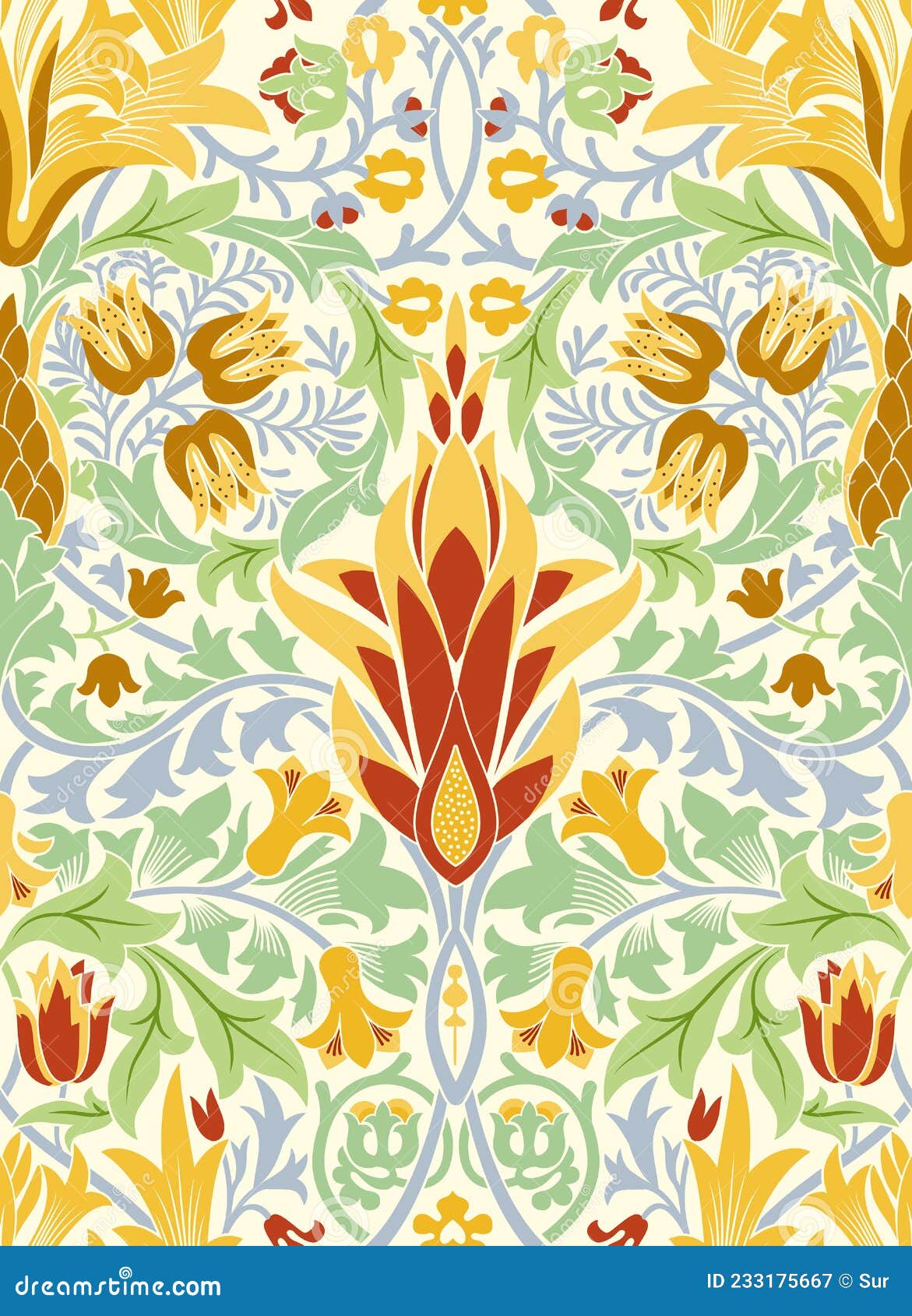 Papel De Parede Sem Costura Com Flores De Lilly Vermelho E Amarelo