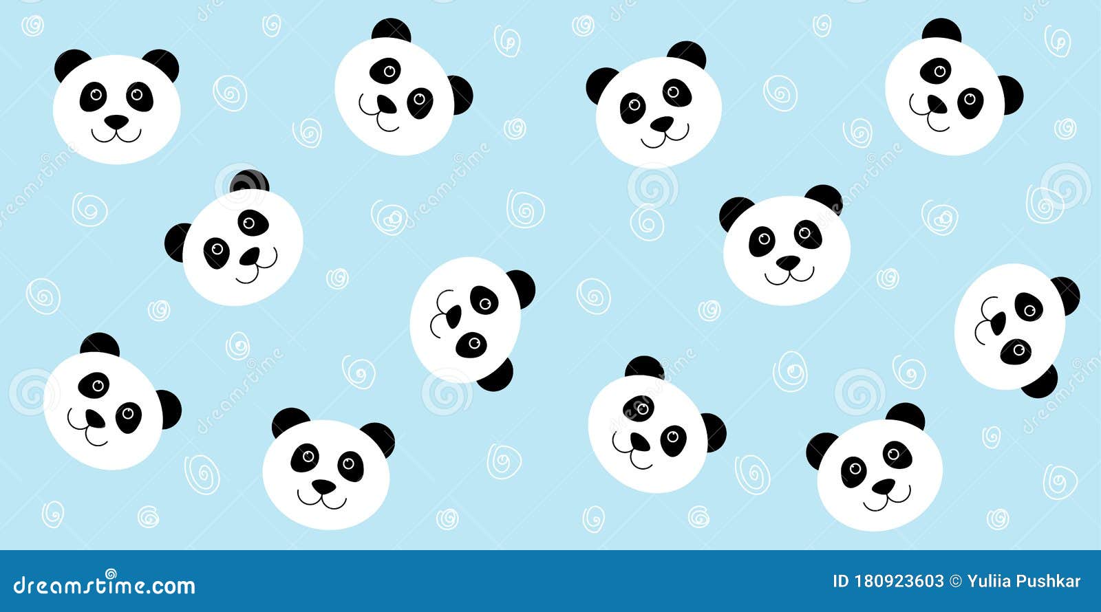 Padrão Perfeito De Panda Fofo. Fundo Azul Vetor Com Face Branca