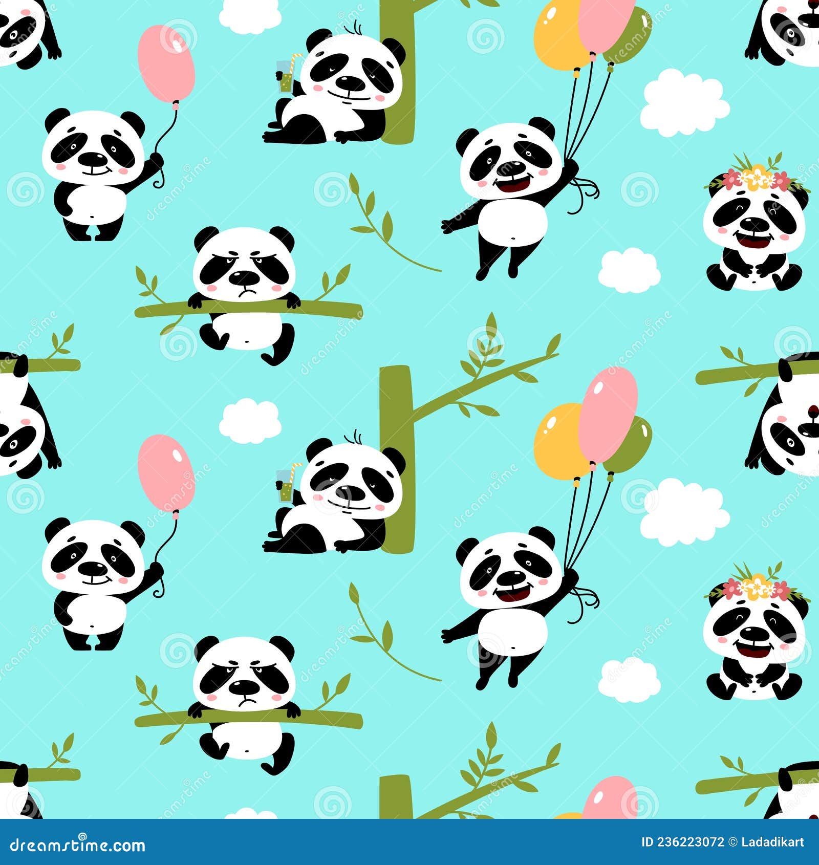 Padrão infantil perfeito com panda de desenho animado