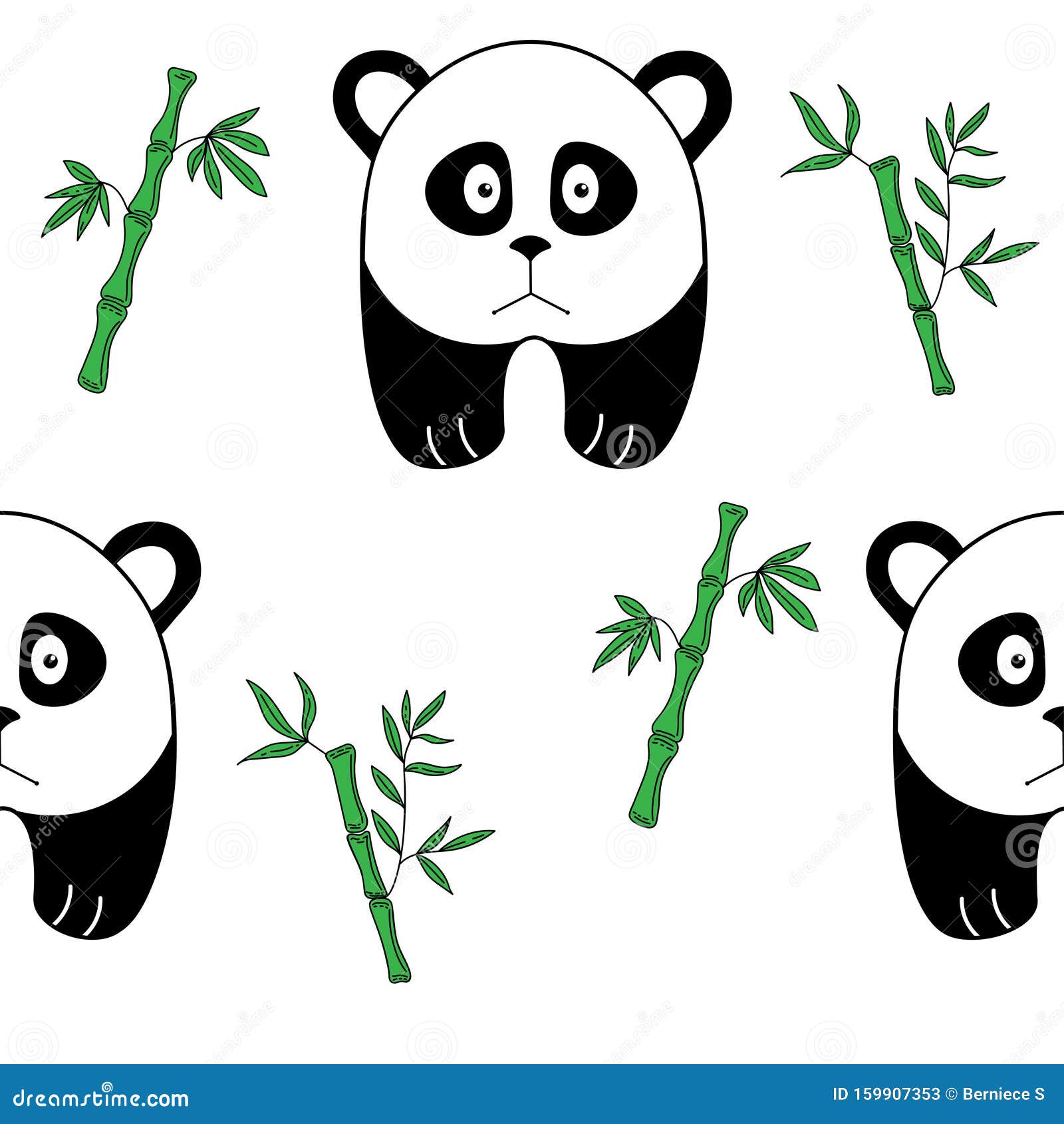 Padrão Sem Emenda Mão Desenho Panda E Planta. Papel De Parede