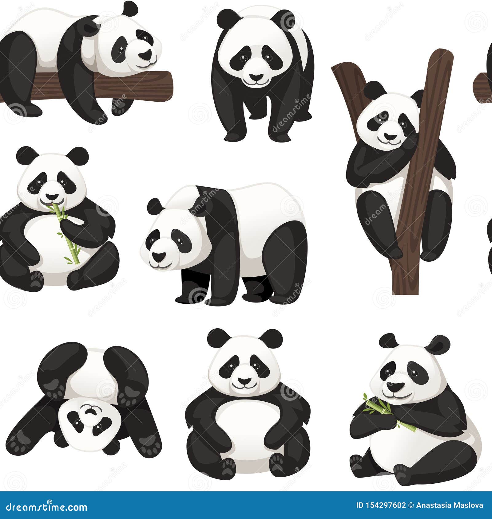 Lindas poses de panda dos desenhos animados, Gráficos - Envato Elements