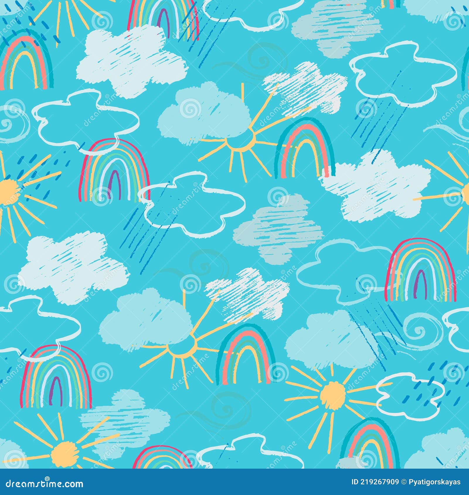 padrão perfeito com estrelas, sol kawaii, nuvens e arco-íris