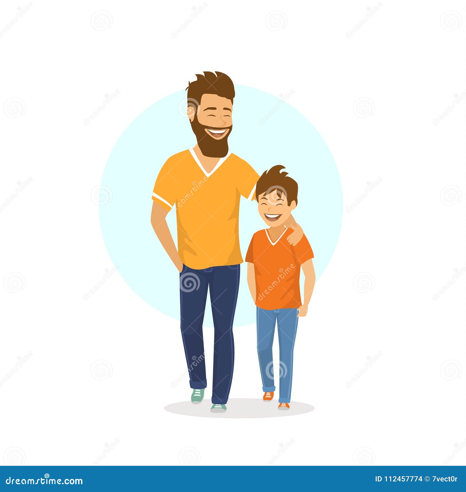 Padre Alegre E Hijo De Risa Sonrientes Que Caminan Junto, Hablando  Ilustración del Vector - Ilustración de individuo, ayuda: 112457774