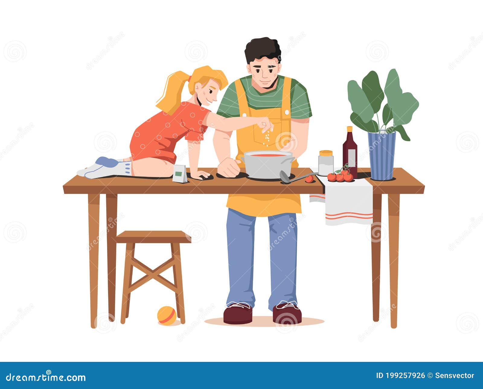 Padre E Hija Pequeños Cocinando Juntos La Cena Ilustración del Vector -  Ilustración de comida, ocio: 199257926